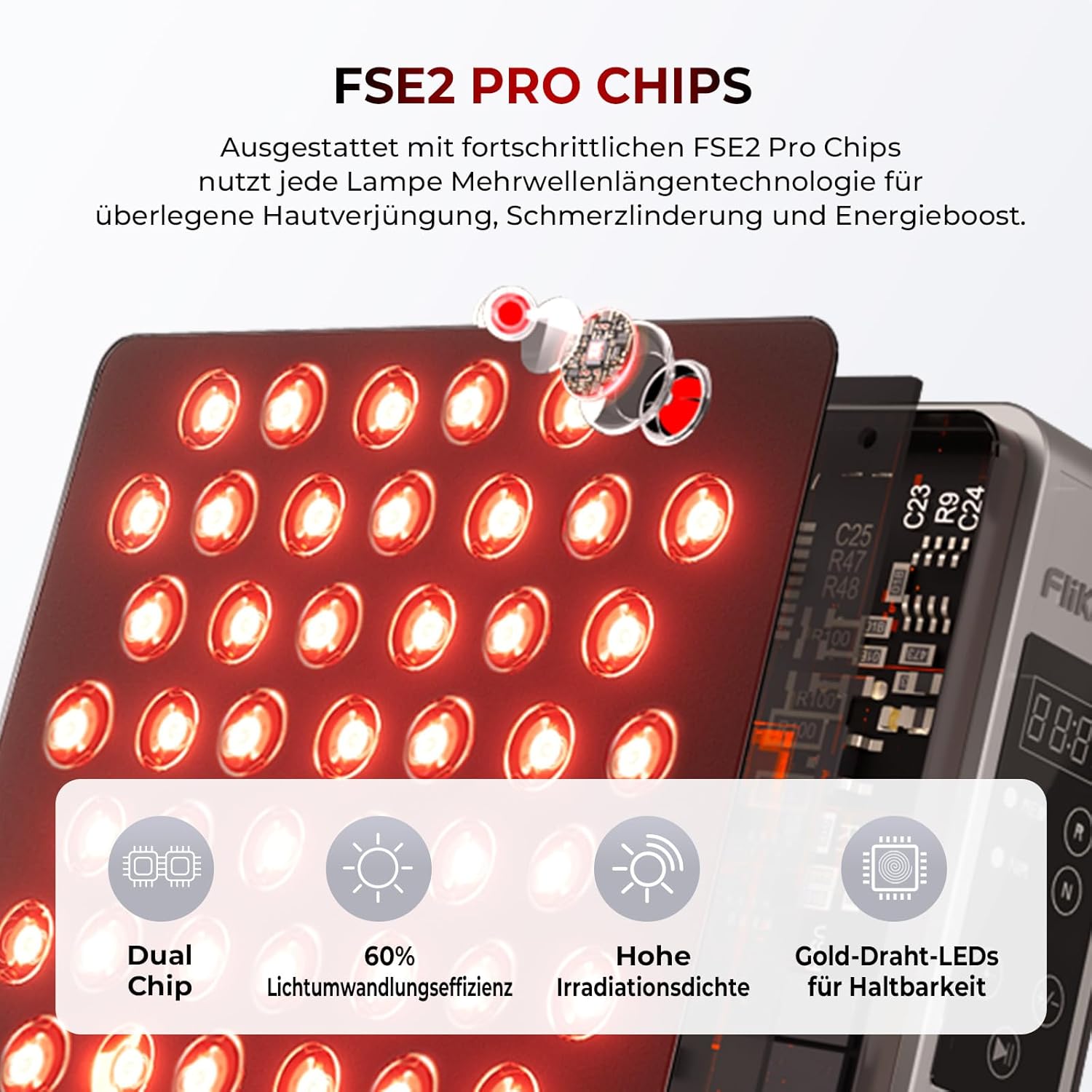 FliKEZE Infrarotlampe, 78 LEDs Dual Chip, 660/850 nm Rotlichttherapie-Panel-Lampe, Schmerzlinderung, Energieschub, verstellbarer Ständer, zusätzliche Augenschutzbrille im Lieferumfang enthalten, geeignet für Familien – Bild 3
