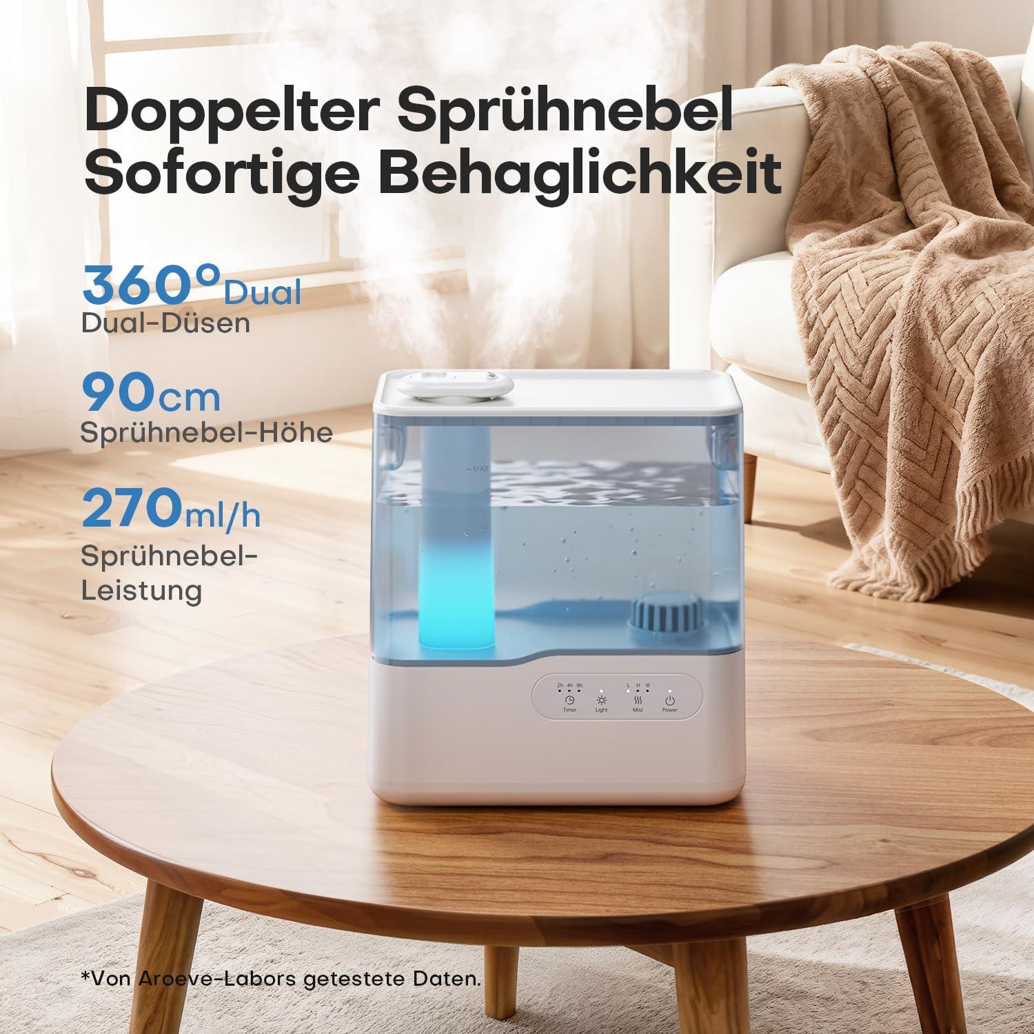 AROEVE Luftbefeuchter für Schlafzimmer 5L, Top-Fill-Kaltnebel-Luftbefeuchter mit Aromadiffusor, 7-Farben-Nachtlicht, Timer, 36H/25dB Leiser Ultraschall-Raumbefeuchter für Baby, Kinderzimmer, Pflanzen – Bild 2