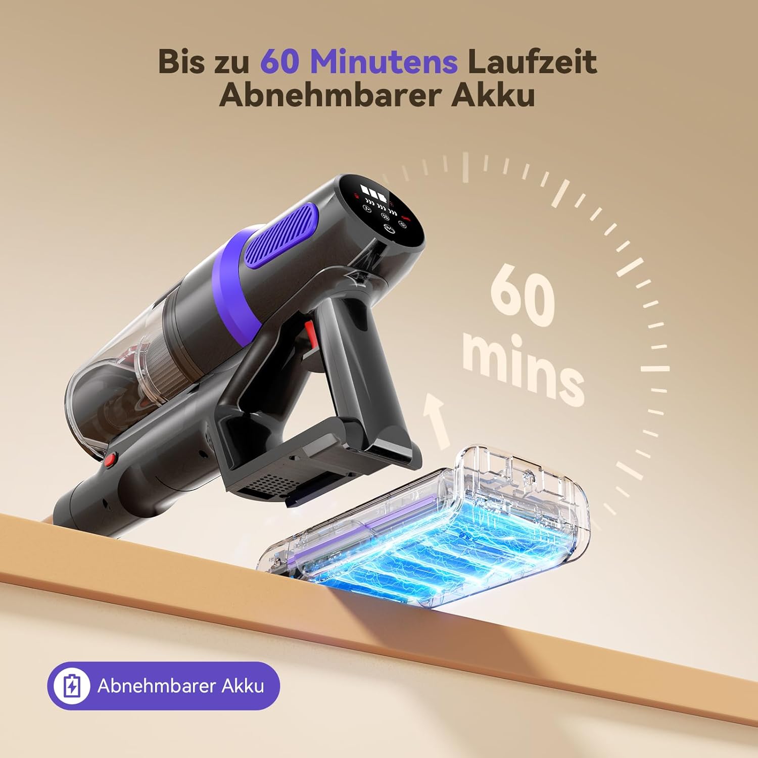 TechRise Akku-Staubsauger 45000Pa/500W/60Min, Anti-Tangle-Bürste & 8-in-1-Funktion (selbststehend) Staubsauger kabellos mit Display, Griffstaubsauger für Zuhause, Tierhaare/Teppiche/hart – Bild 5