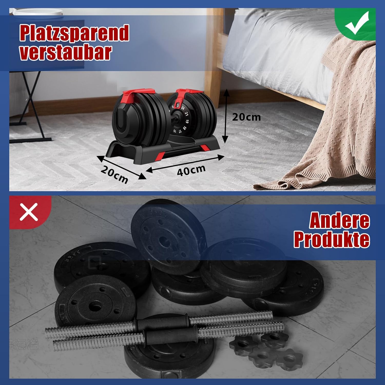 DH FitLife Verstellbare Kurzhantel 18/24 kg, 12 Gewichtsstufen, 12 in 1 Hantel, Einzelhantel oder Hantelset, verstellbare Hantel für Krafttraining zu Hause – Bild 6