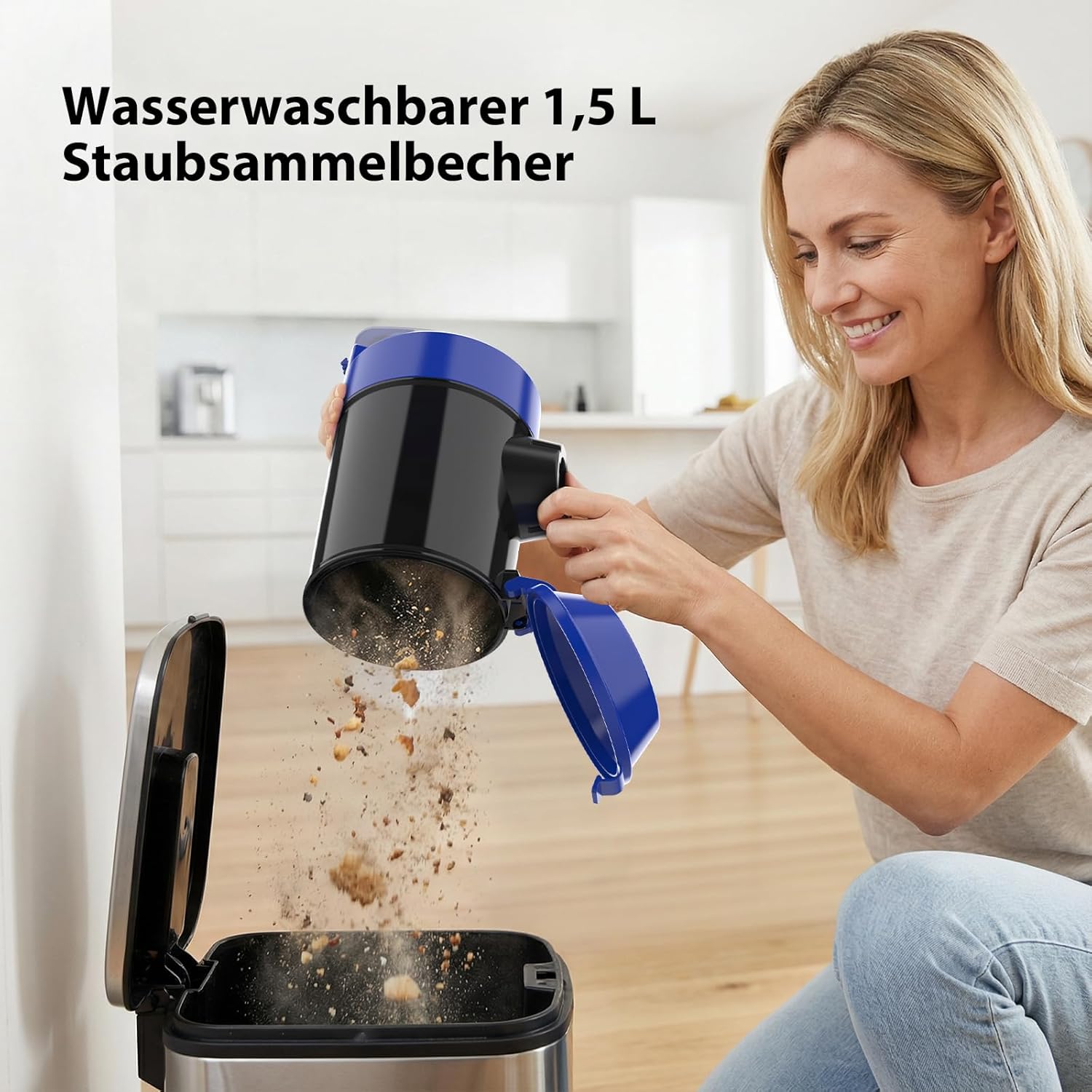 Zyklon-Staubsauger, beutellos, 1000 Watt, Staubsaugerzylinder, leistungsstarker Bodenstaubsauger mit HEPA-Filter, Bodendüse für Hartböden und Teppich, 1,5 Liter Staubbehälterkapazität, 10 m Arbeitsradius – Bild 5