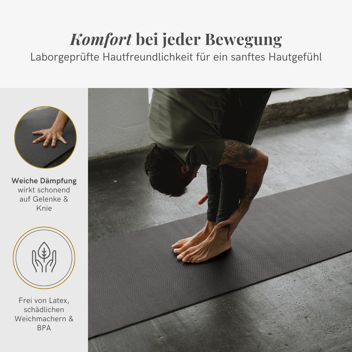 Lotuscrafts Yogamatte, rutschfest, 183 x 61 x 0,5 cm, leichte Fitnessmatte, auch als Gymnastikmatte, Sportmatte, hautfreundlich und schadstoffgeprüft – Bild 5