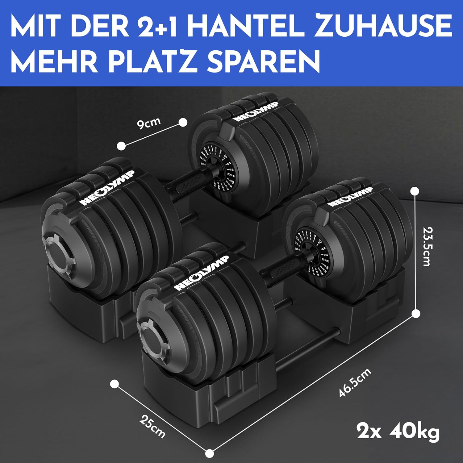 NEOLYMP Hantel verstellbar 40 kg – 12 Gewichtsstufen mit Drehgriff – Hantel ergonomisch, rutschfest und platzsparend – verstellbare Hanteln für Damen und Herren – Hanteln mit Gewichten – Bild 2