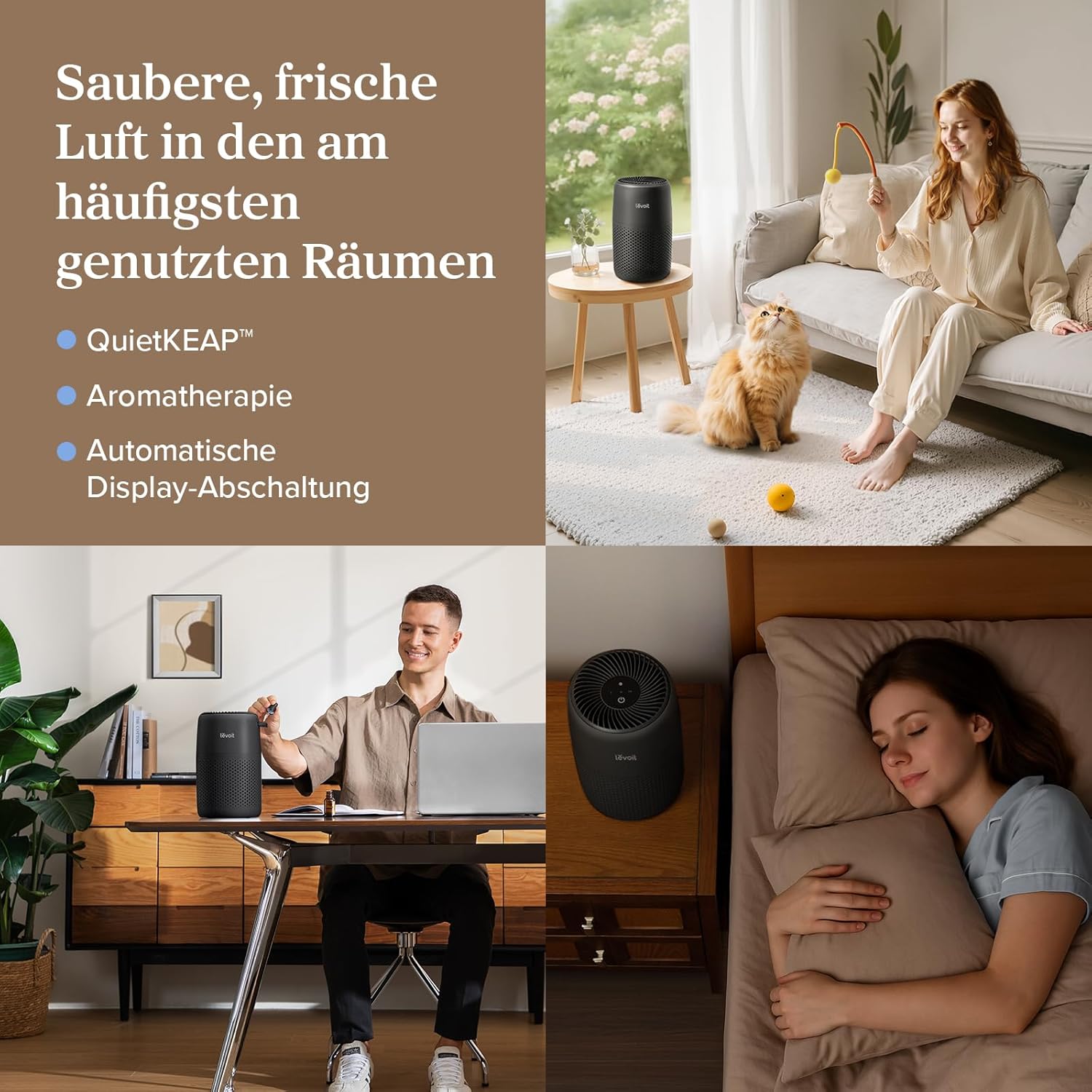 LEVOIT Luftreiniger mit Aromatherapie, Luftreiniger für Schlafzimmer, 3-in-1 HEPA-Aktivkohlefilter gegen Schimmel und Staub, Energieverbrauch 7 W, leiser Betrieb, 3 Geschwindigkeiten, Core Mini Black – Bild 5