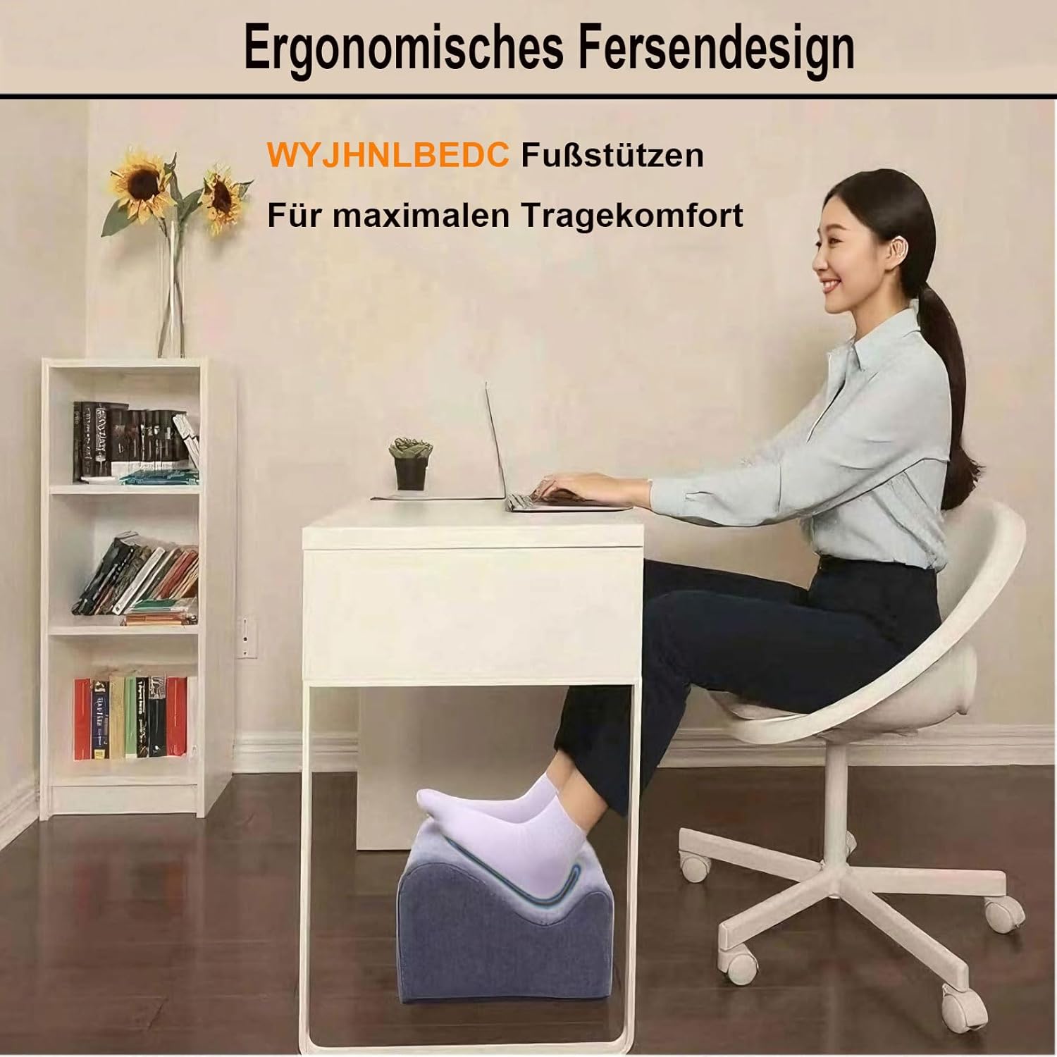 Fußstütze Schreibtisch Ergonomische Fußstützen Büro | Premium-Schaumstoffkern und abnehmbarer Deckel, rutschfeste Fußstütze für Hüftschmerzen unter dem Schreibtisch, Blau, Medium – Bild 2