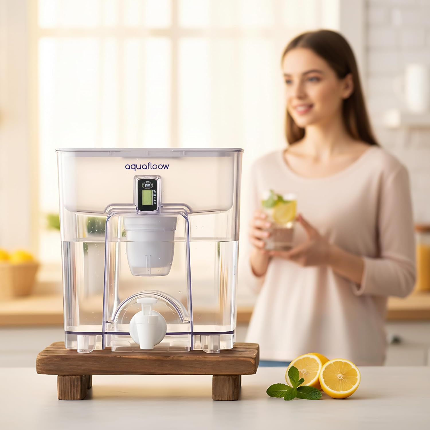 Aquafloow XXL 9,5 l Wasserfilter, All-in-1-Filter-Wasserspender für Kran und Filterspender für Wasserfilter – reduziert Wasser, Chlor, Wasser und Flüssigkeiten in der Wassergrube – Bild 2