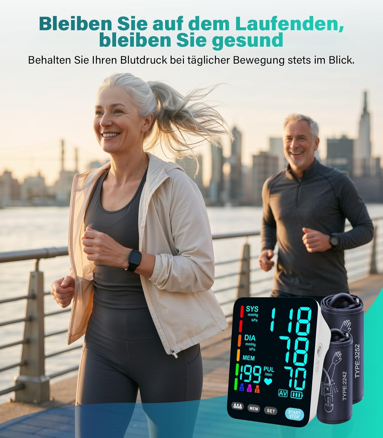 Blutdruckmessgerät, automatisches Oberarm-Blutdruckmessgerät für den Heimgebrauch, 2 Blutdruckmessgerät-Manschetten (9–17 Zoll und 13–21 Zoll) mit großer LED-Hintergrundbeleuchtung, 3 x 199 – Bild 8