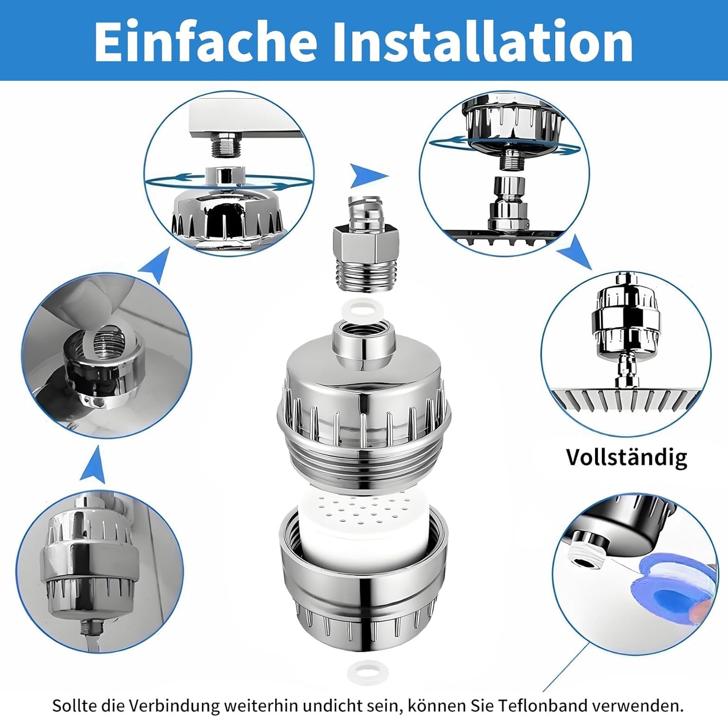 36-stufiger Duschfilter mit Vitamin C & E, 2 Filterkartuschen zur Entfernung von hartem Wasser, Chlor und Schwermetallen, Kalkfilterdusche mit Ventilatorflügeln, verbessert Haut/Haare/Nägel, Wasserfilterdusche – Bild 5