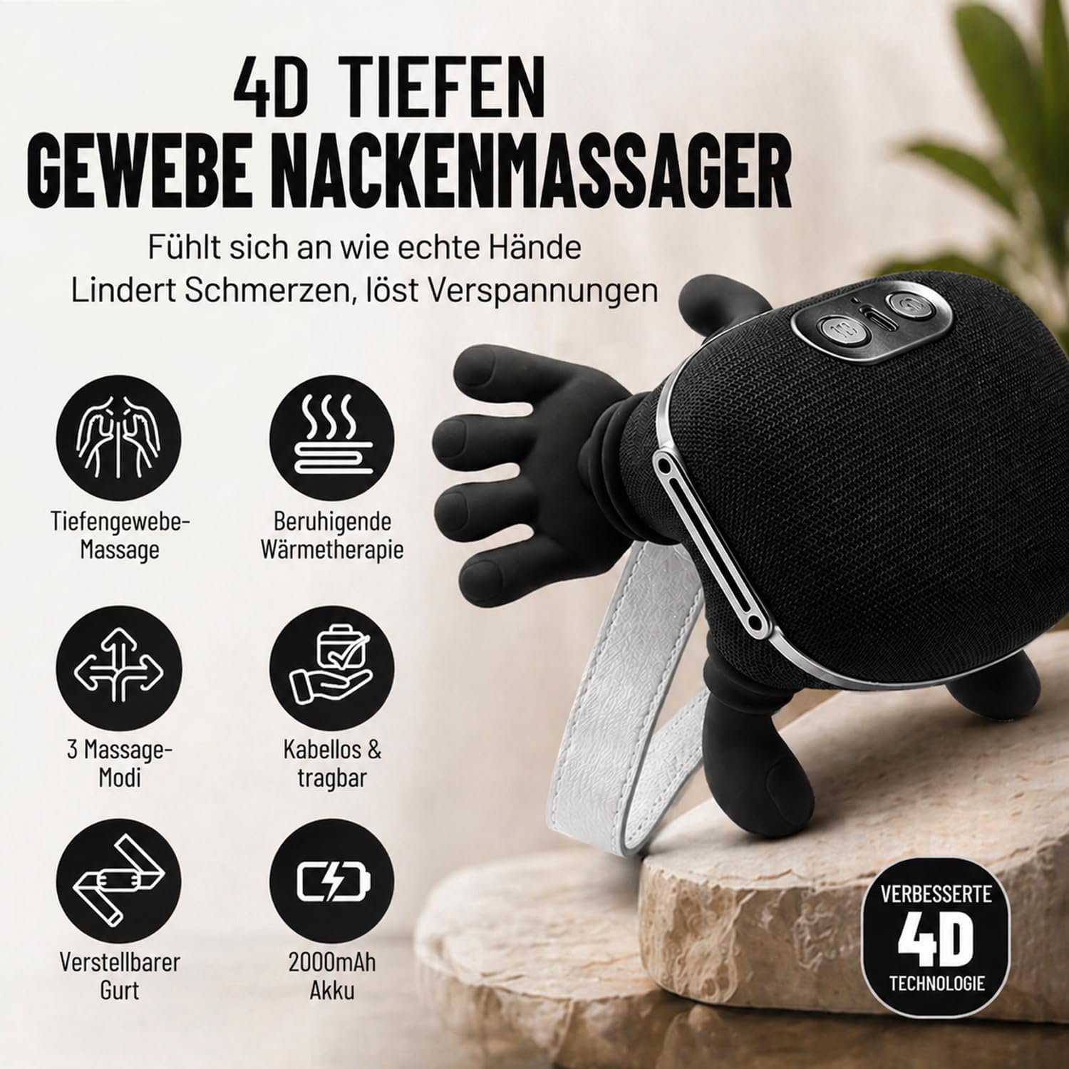 BeFit24 Nackenmassagegerät 4D mit Wärme, kabellos, Tiefengewebsmassagegerät für Nacken, Schulter, Rücken, wirksam gegen Schmerzen & Verspannungen, ideal für Büro, Zuhause & Geschenk – Bild 7