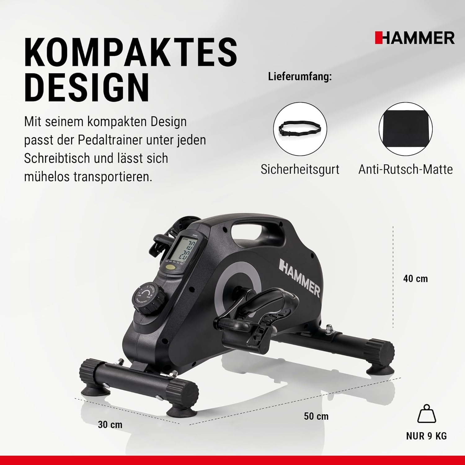 Hammerpedal-Trainer für Zuhause, magnetisch – leiser Mini-Heimtrainer mit Display, 8 Widerstandsstufen, inklusive rutschfester Matte, Sicherheitsgurt, Beintrainer zum Sitzen für Büro, Heimbüro und Senioren – Bild 9