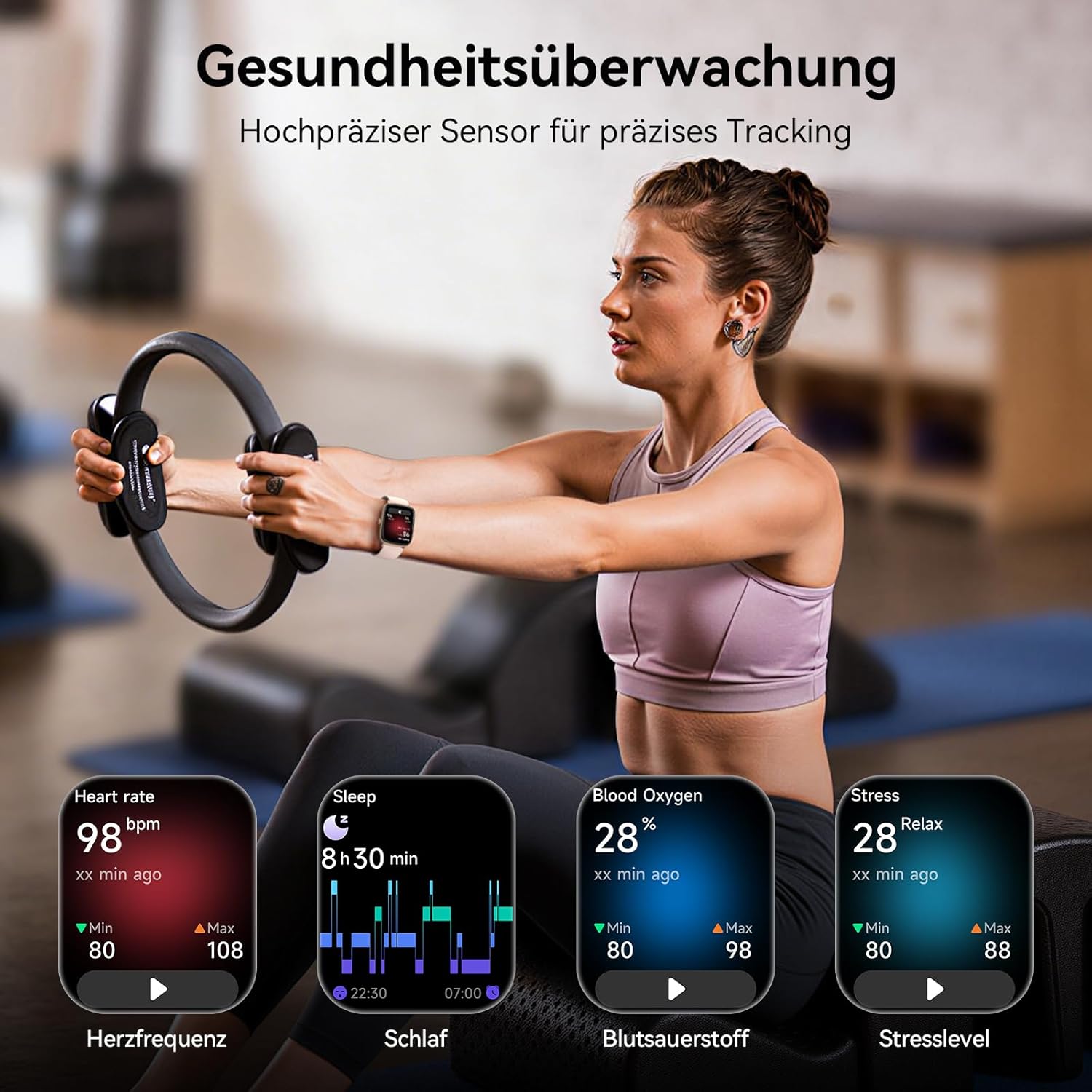 Damen Smartwatch, 1,85 Zoll Smartwatch mit Telefonfunktion, Fitnessuhr mit Herzfrequenzmesser, Schlafmonitor, SpO2, 110 Sportmodi, Fitness-Tracker, IP68 wasserdichter Schrittzähler, Sportuhr für Samsung/iOS/Android – Bild 5
