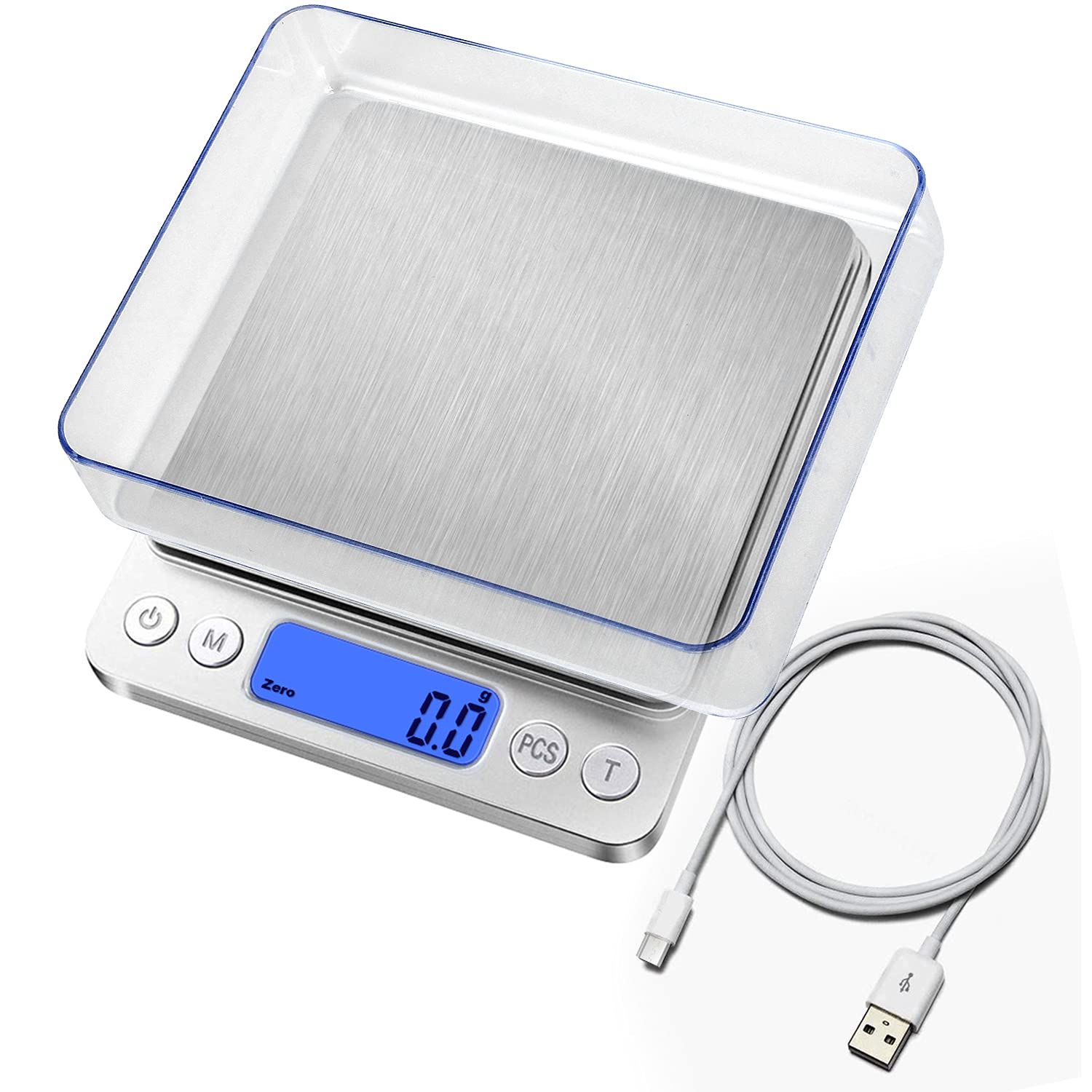 Digitale Waage, Küchenwaage, USB wiederaufladbar, 3 kg/0,1 g, Mini-Lebensmittelwaage, elektrische Kochwaage, wasserdichte Digitalwaage, LCD-Display, Edelstahl, für Zutaten, Schmuck, Kaffee – Bild 4