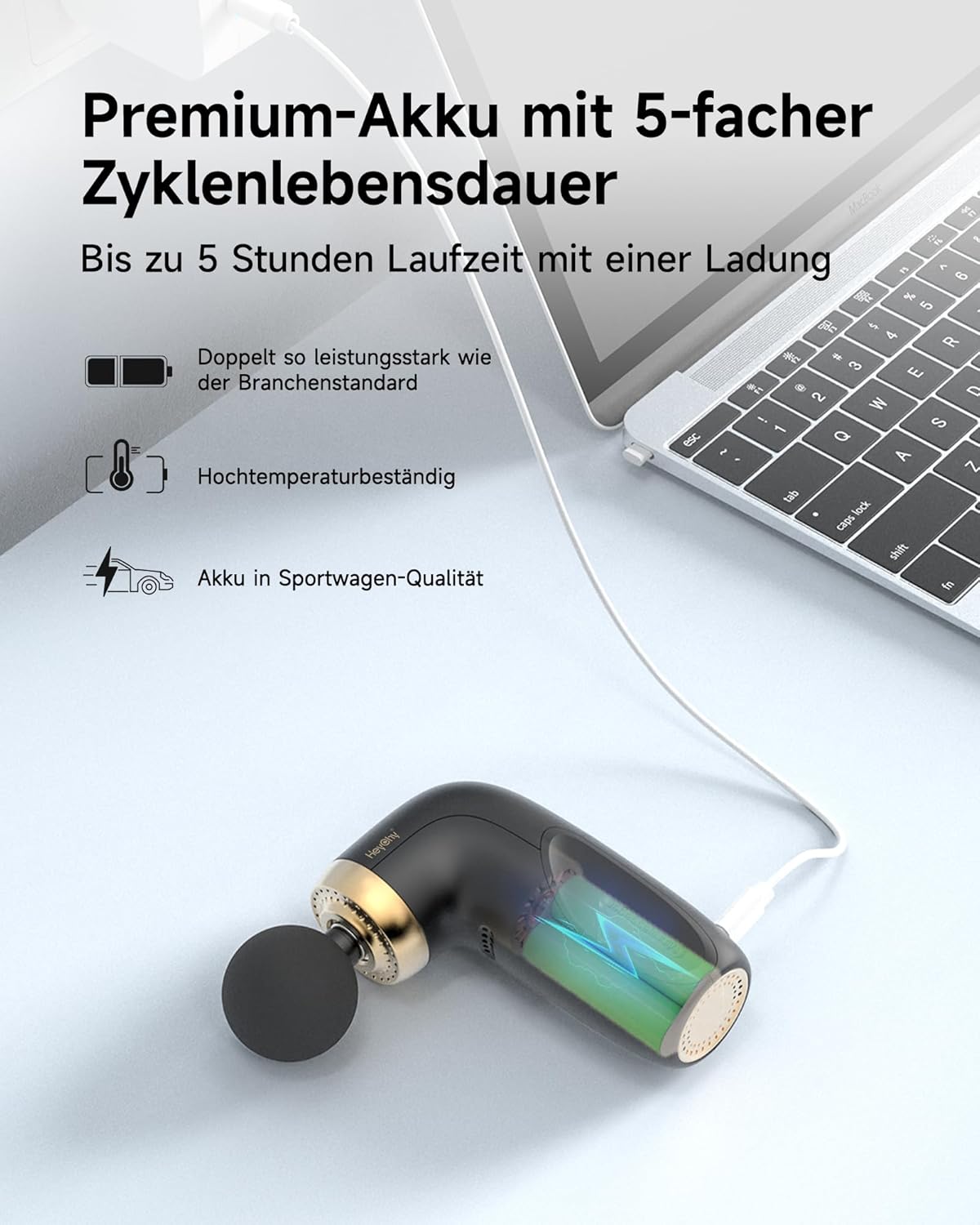 HEYCHY A1 Super Mini Massagepistole, kompakte Tiefengewebe-Massagepistole mit 4 Silikonaufsätzen, USB-C-Ladeanschluss und Akku, tragbares Muskelmassagegerät für Sport, Reisen, Büro, Damen und Herren – Bild 3