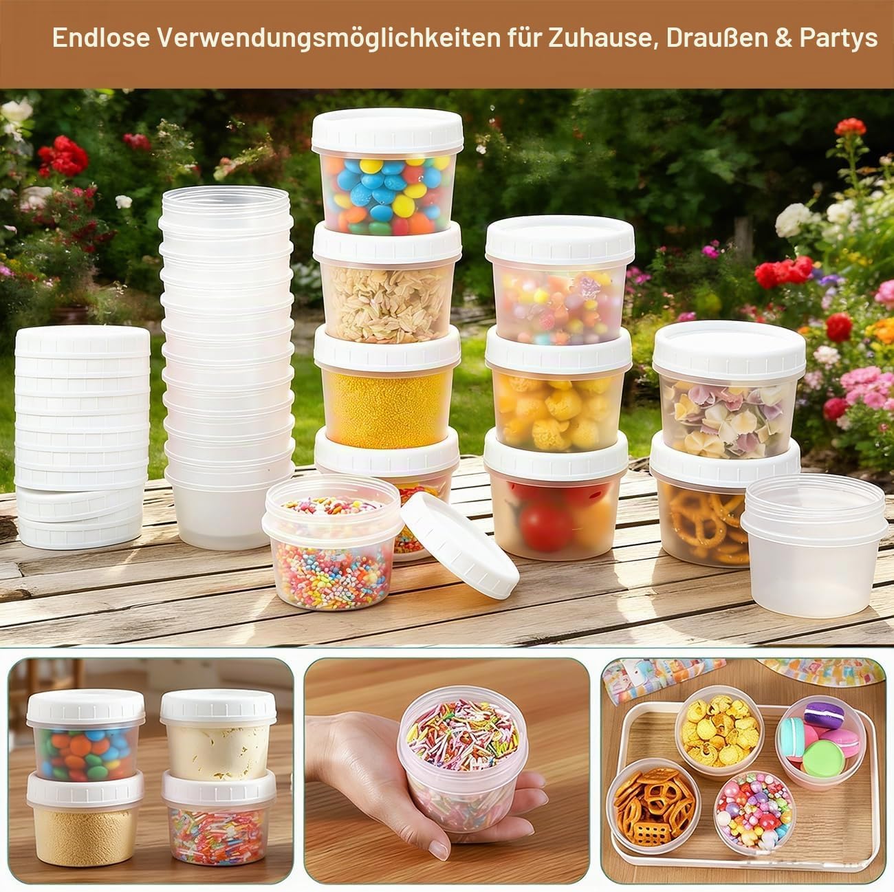 10 Stück Vorratsgläser 500 ml mit Schraubdeckel, auslaufsichere Frischhaltedosen, wiederverwendbare Takeaway-Behälter für Suppe/Soßen/Meal Prep, luftdichte Behälter – Bild 6