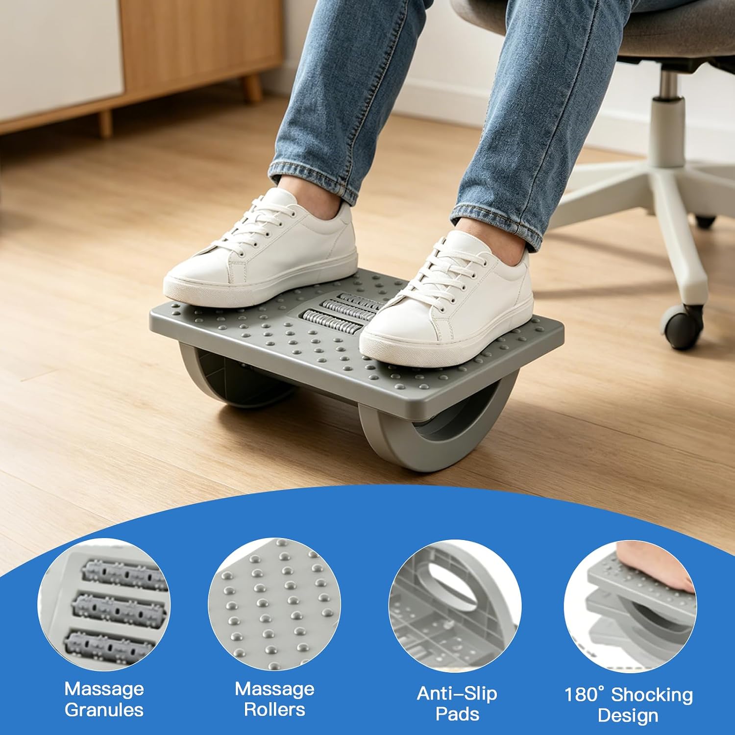 Fußstützen-Schreibtisch, ergonomischer Fußstützen-Schreibtisch, Fußstützen-Schreibtisch mit Massagefläche, für Zuhause, Büro und Reisen, entlastet die Beine (grau) – Bild 3