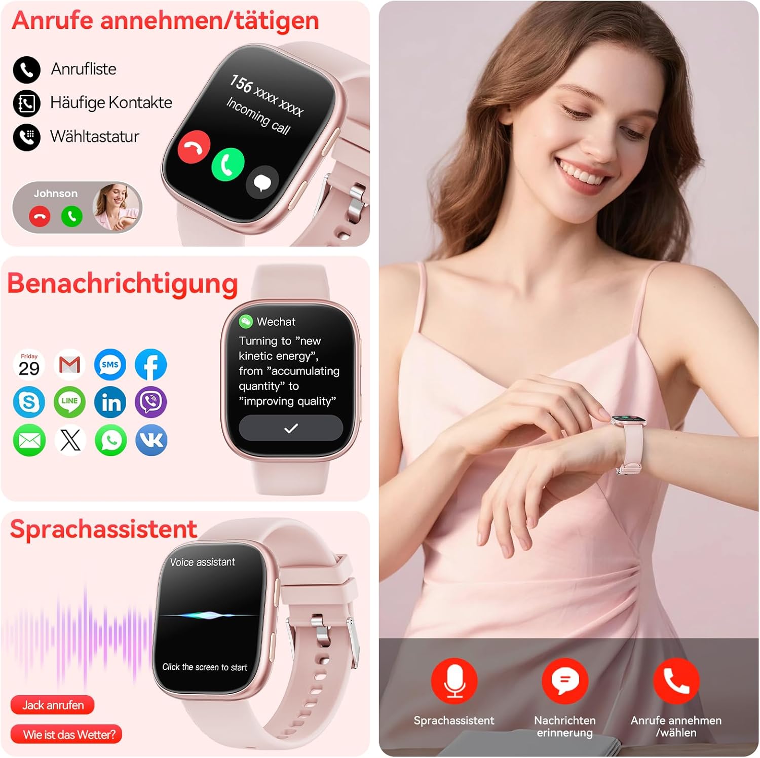 Smartwatch für Damen und Herren, 1,83 Zoll HD-Fitnessuhr mit Telefonfunktion, Fitness-Tracker mit SpO2-Herzfrequenzmesser, Schlafmonitor, Schrittzähler, 110+ Sportmodi, Sportuhr, IP68 wasserdicht – Bild 3