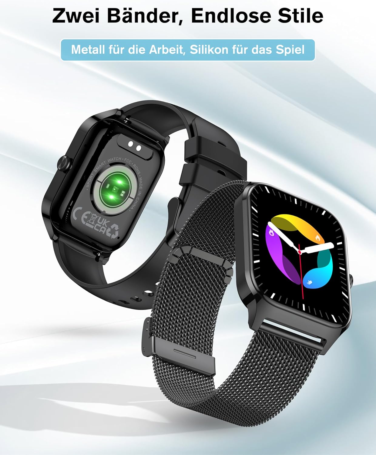 KALINCO Smartwatch Herren Damen Blutdruckuhr mit Bluetooth-Telefonie, AI Fitness Tracker mit Herzfrequenz SpO2 Stress, 100+ Sportmodi, Fitnessuhr, Weltuhr, Schlafanalyse, Geschenkideen für iOS Android – Bild 2