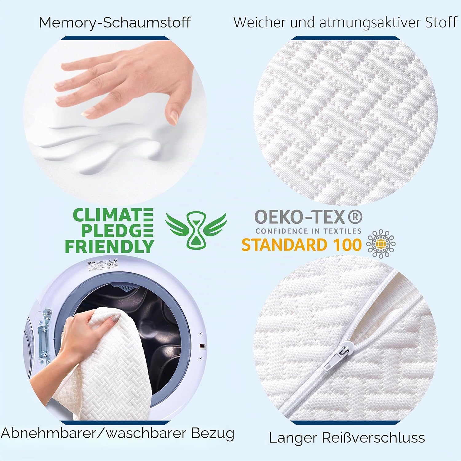 5 Star United Half Moon Pillow Premium Memory Foam Bein- und Kniestütze, ergonomisch erhöht für Seitenschläfer, atmungsaktiver Bezug, 52 cm x 20 cm x 11 cm – Bild 5