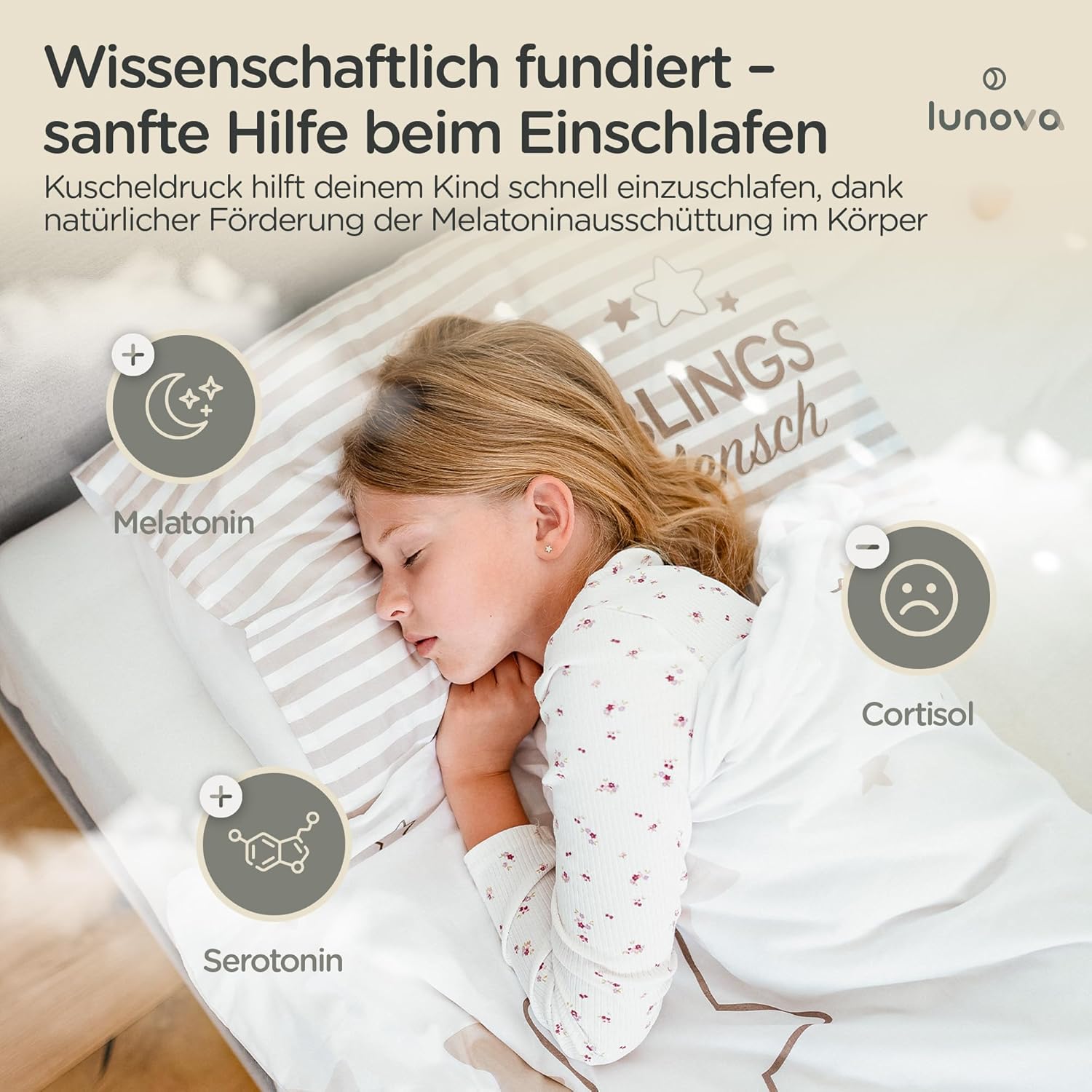 LUNOVA Gewichtsdecke Kinder 4kg (135x200cm) | Beruhigende schwere Decke für besseren Schlaf und inneren Frieden | Öko-TEX-Baumwolle, waschbar, ideal für 35–45 kg Körpergewicht | Gewichtsdecke für Kinder – Bild 5