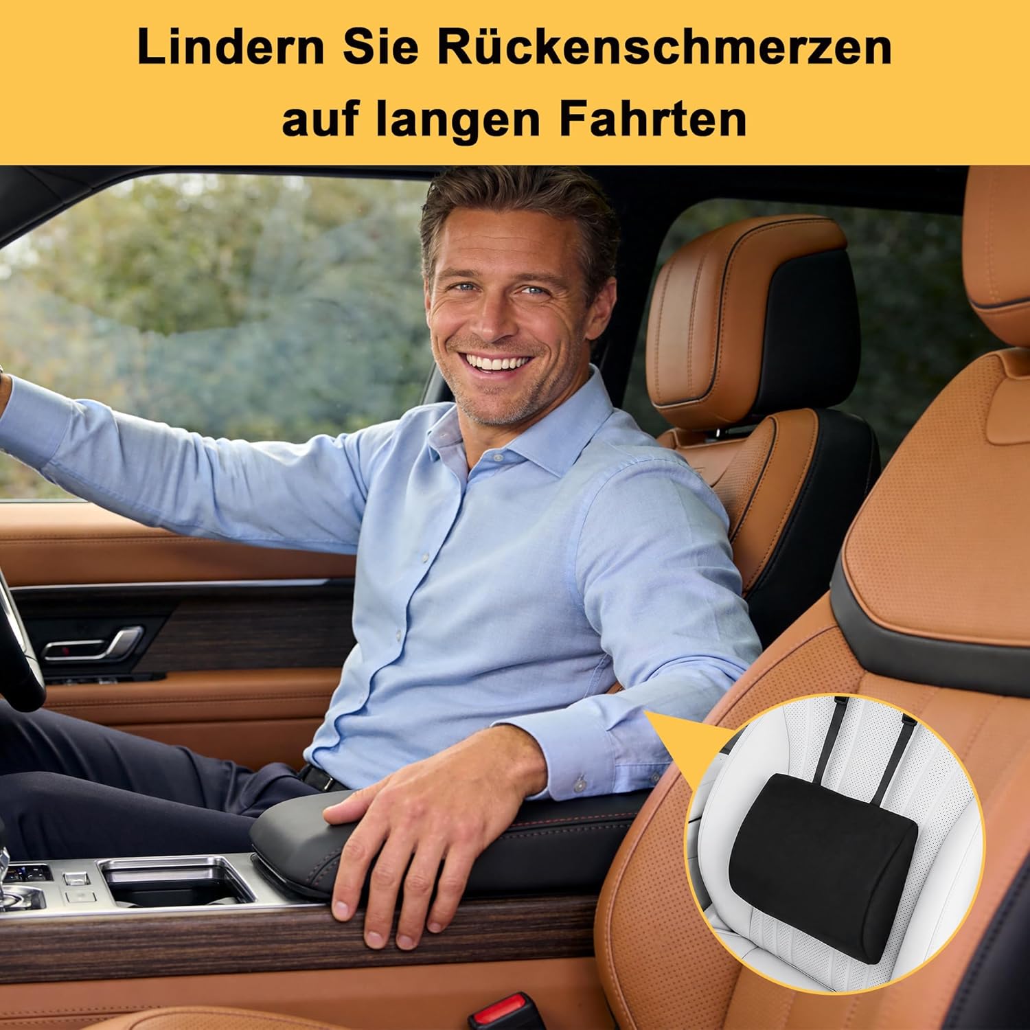 Rückenstützkissen Autositz für Fahrer, ergonomisches Lendenkissen mit verstellbaren Trägern, Autositz-Rückenlehne gegen Rückenschmerzen, abnehmbarer Bezug für Auto, Bürostuhl, Gaming-Stuhl – Bild 7