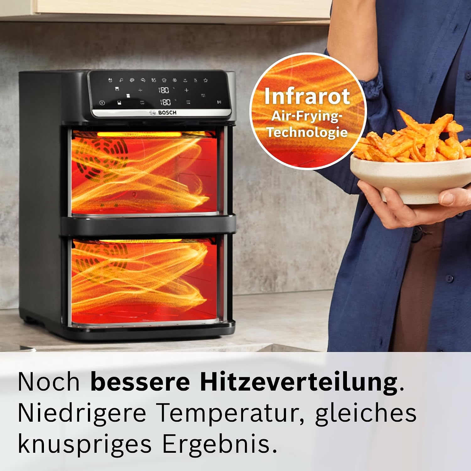 Bosch Serie 6 XXL Heißluftfritteuse, 12 L Doppelkammer, platzsparend, 6 Programme, PFAS-frei, Schwarz, AirFryer Serie 6, MAFD661B0 – Bild 4