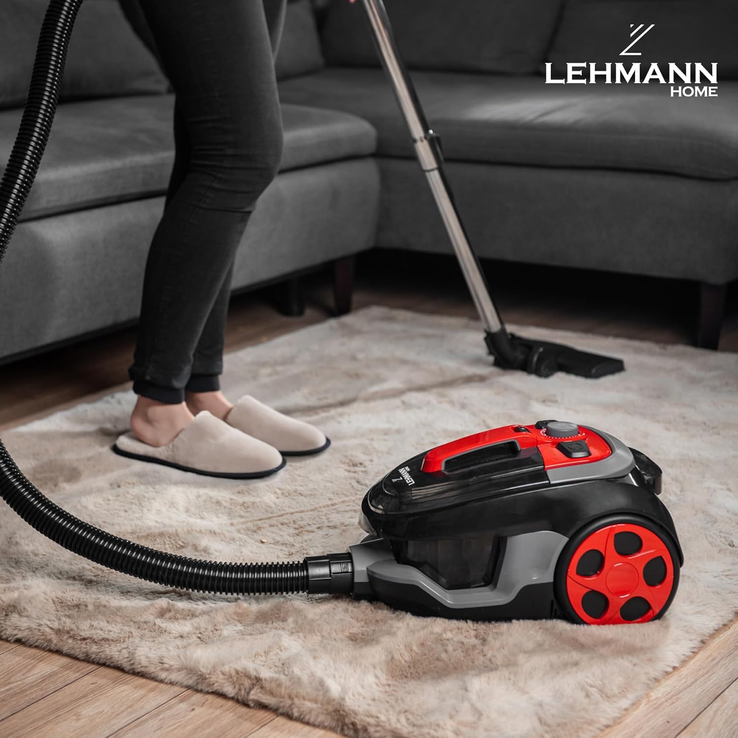 Lehmann Cyclone Beutelloser Staubsauger Schwarz | Leistungsstarke Zyklontechnologie, Staubbehälter 2,5 L, Doppelfiltration, HEPA-Filter, 6-Düsen-Set, Turbobürste – Bild 2