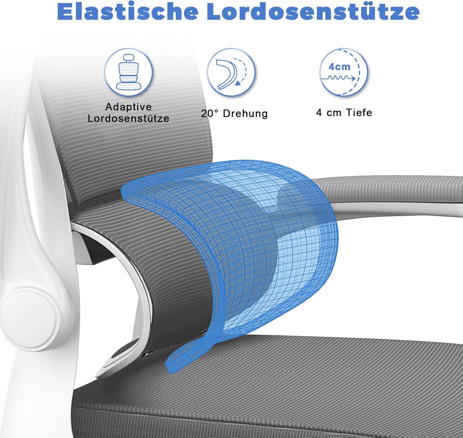 naspaluro Bürostuhl, Ergonomischer Schreibtischstuhl mit verstellbarer Kopfstütze, Armlehnen, dynamischer Lordosenstütze, Drehstuhl mit atmungsaktivem Netzbezug für das Home Office, Dunkelgrau – Bild 4
