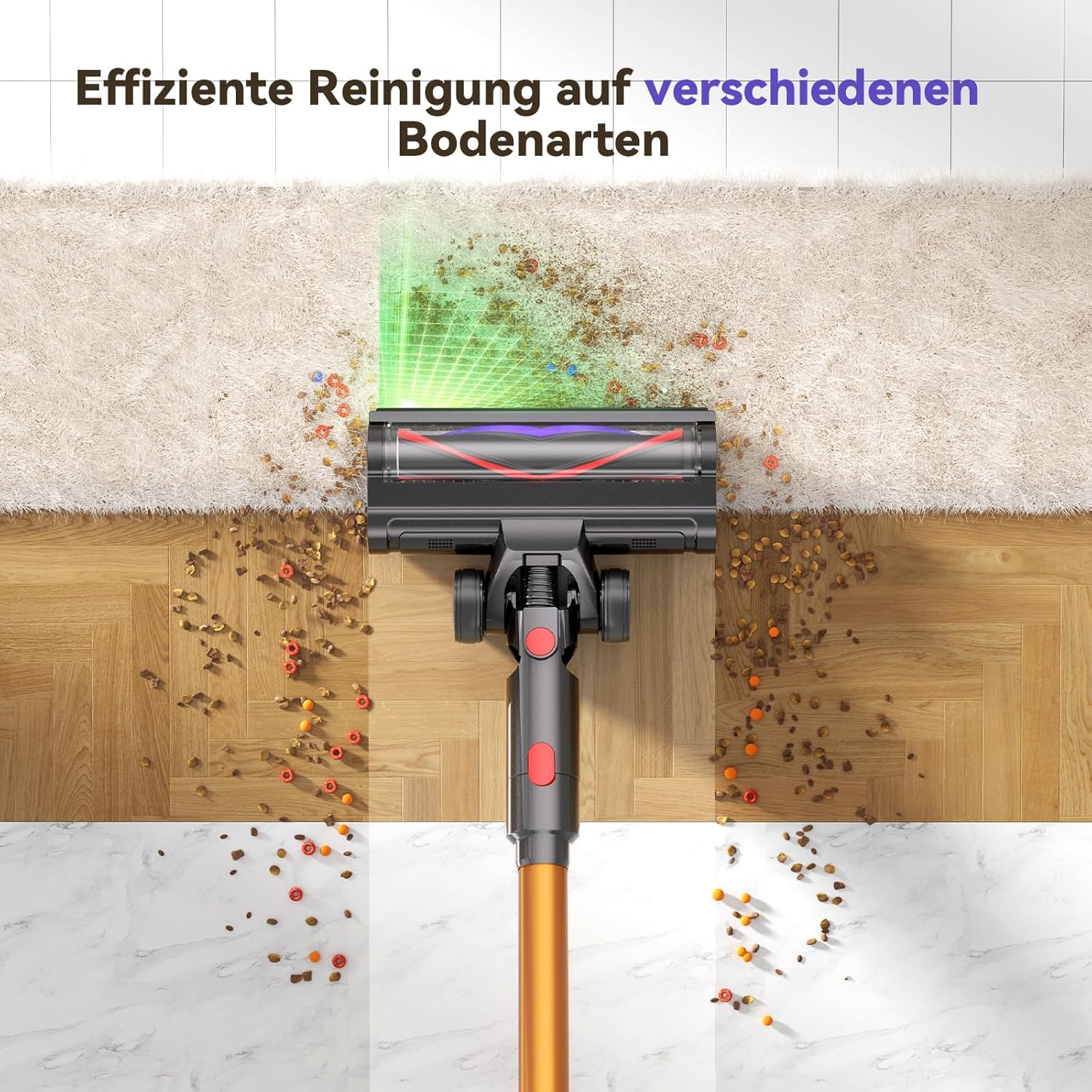 TechRise Akku-Staubsauger 45000Pa/500W/60Min, Anti-Tangle-Bürste & 8-in-1-Funktion (selbststehend) Staubsauger kabellos mit Display, Griffstaubsauger für Zuhause, Tierhaare/Teppiche/hart – Bild 3