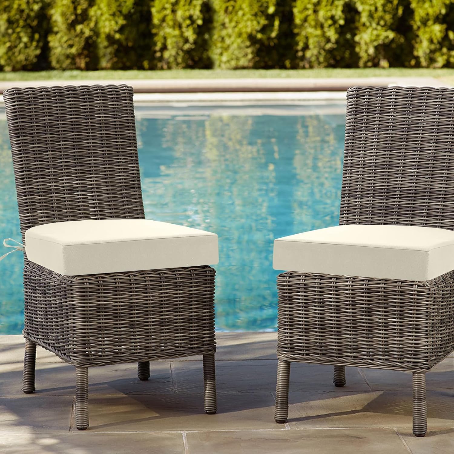 Stuhlkissen für den Außenbereich, 2er-Set, Terrassenstuhlkissen für Gartenmöbel, wasserdicht mit Bändern, Sitzkissen für den Außenbereich, Terrassenstuhlkissen, Esszimmerstuhl, 40 x 40, Beige – Bild 5