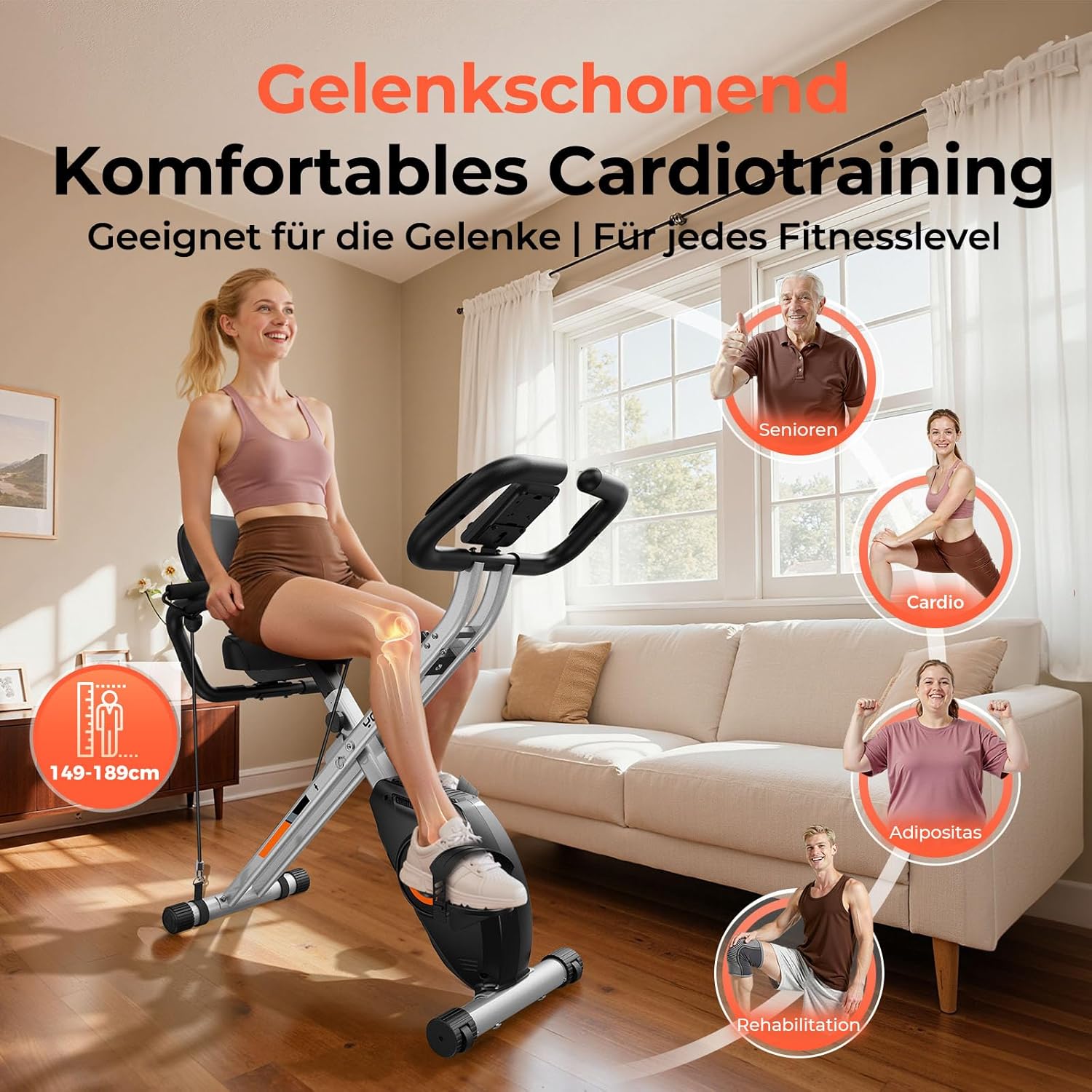 YOSUDA 5-in-1 Klapp-Heimtrainer, Ergometer-Heimtrainer-Fahrrad, bequem & leise, bis 150 kg, LCD-Display, Ergometer-Heimtrainer, Senioren, Fitnessräder – Bild 8