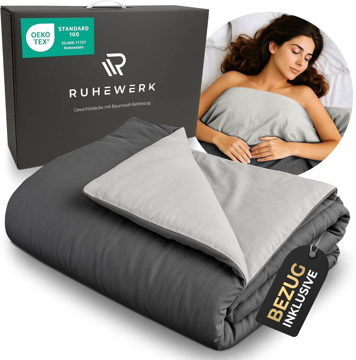 2-in-1 Gewichtsdecke 8 kg (mit Bezug) Öko-Tex zertifiziert, Therapiedecke Erwachsene, schwere Decke für besseren Schlaf, Bezug für Gewichtsdecke 135 x 200. 8 kg, schwere Decke, Gewichtsdecke