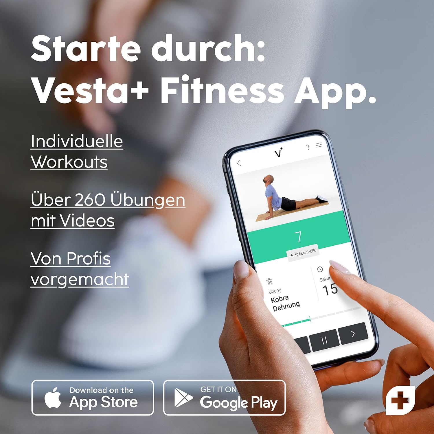 Vesta+ Premium Yogamatte aus Naturkautschuk – Ultra rutschfest mit optimaler Dämpfung – 100 % weichmacherfrei & hautfreundlich – inklusive Fitness-App – perfekt für Yoga, Gymnastik, Fitness & mehr (Grau) – Bild 4