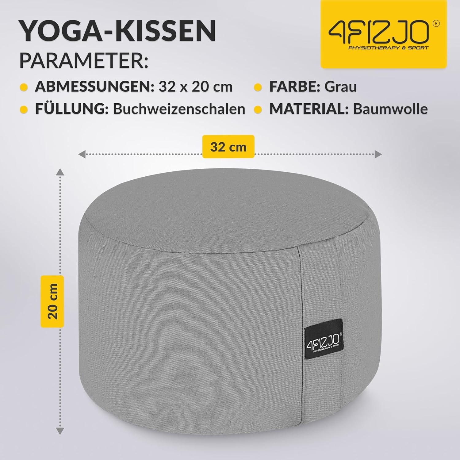 4FIZJO Yogakissen mit Buchweizenschalen, Meditationskissen, natürliche Füllung, Sitzkissen, perfekt für bequemes Yoga, Meditation, Achtsamkeit, 32 x 20 cm, grau – Bild 3