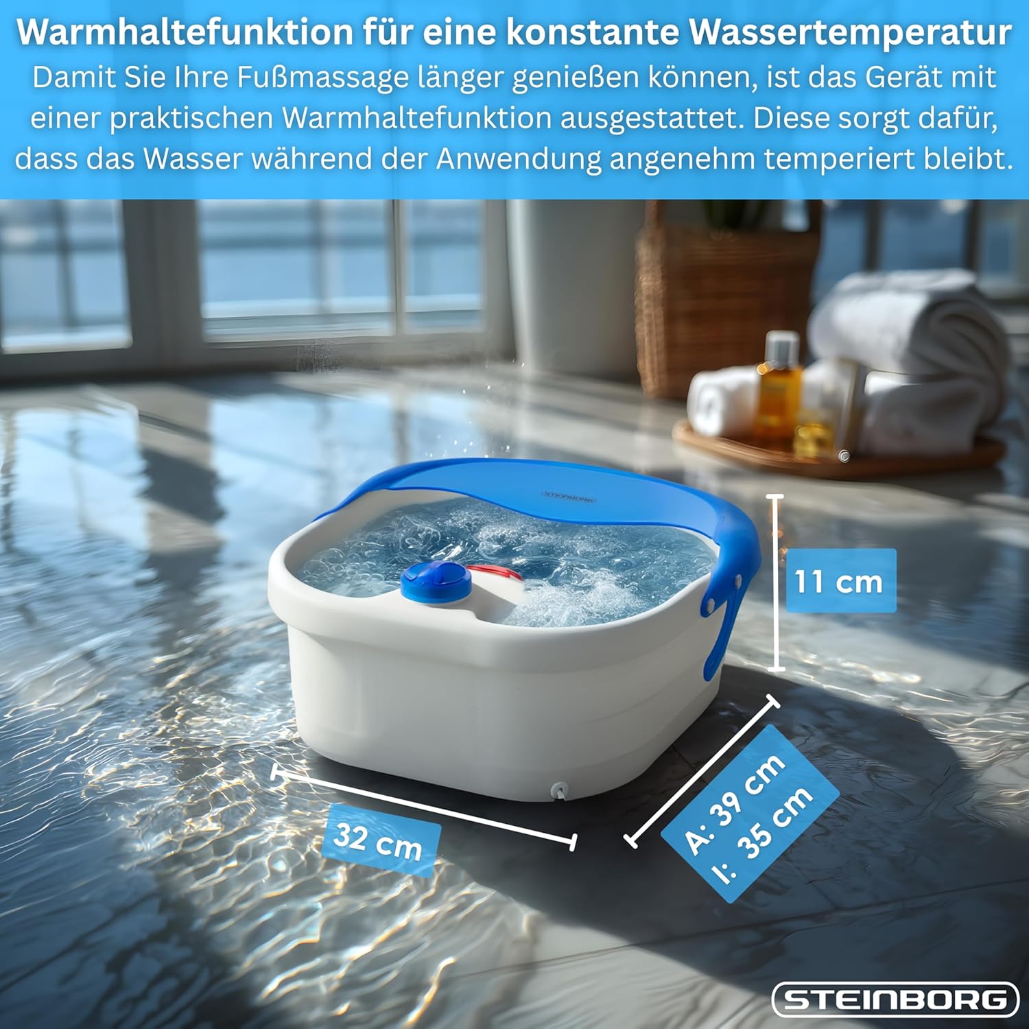 Steinborg Fußsprudelbad mit Massage & Infrarotwärme – Fußmassagegerät Elektrisches Fußbad mit Vibration & Sprudelmassage, 4 Massagerollen & Reflexzonenmassage, 3 Ebenen, Spritzschutz – Wellness Spa – Bild 7
