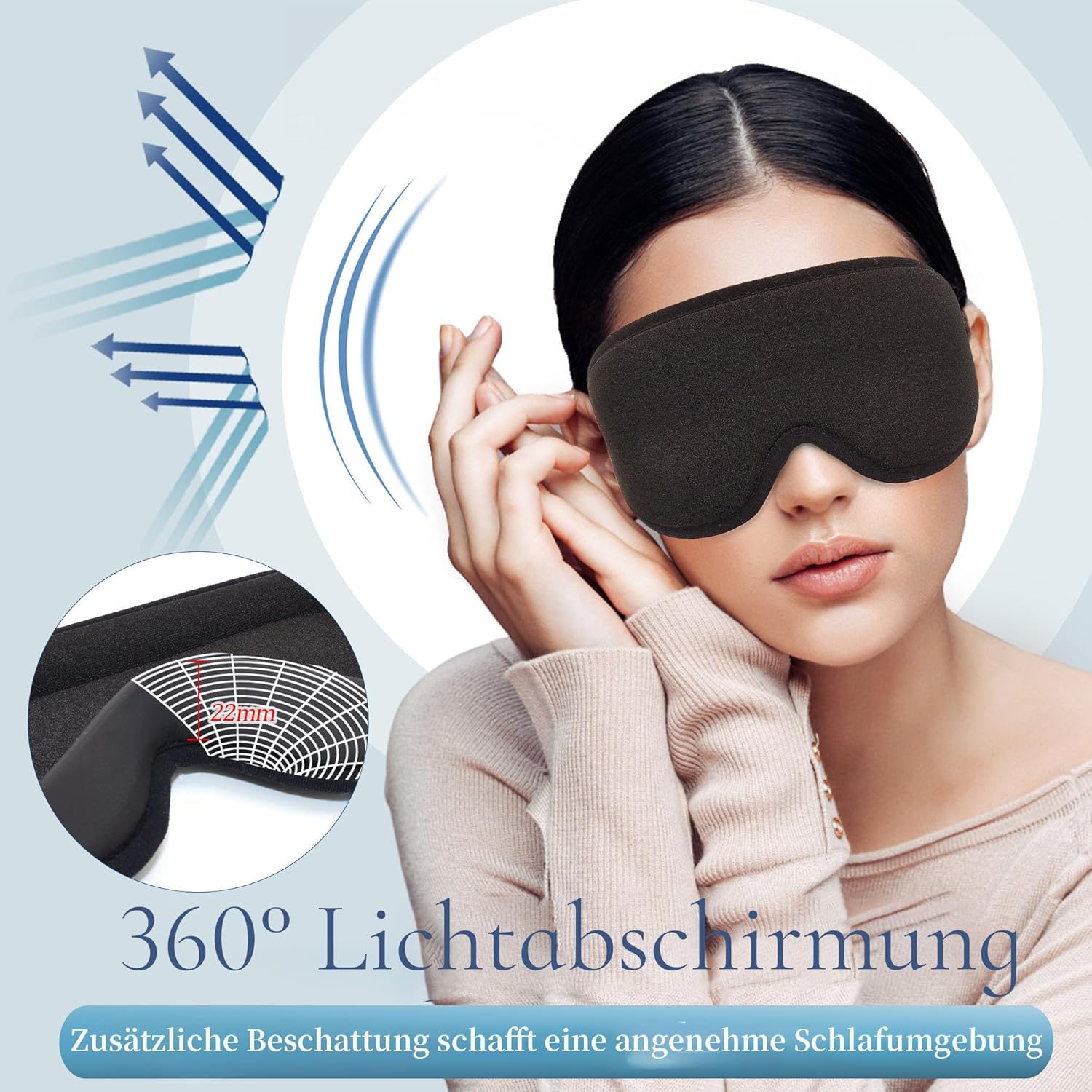 Schlafmaske für Männer und Frauen, 99 % lichtblockierende Schlafmaske, 3D-Augenhöhlen und verstellbares Gummiband mit Memory-Schaum für Reisen, Schlafzimmer – Bild 4