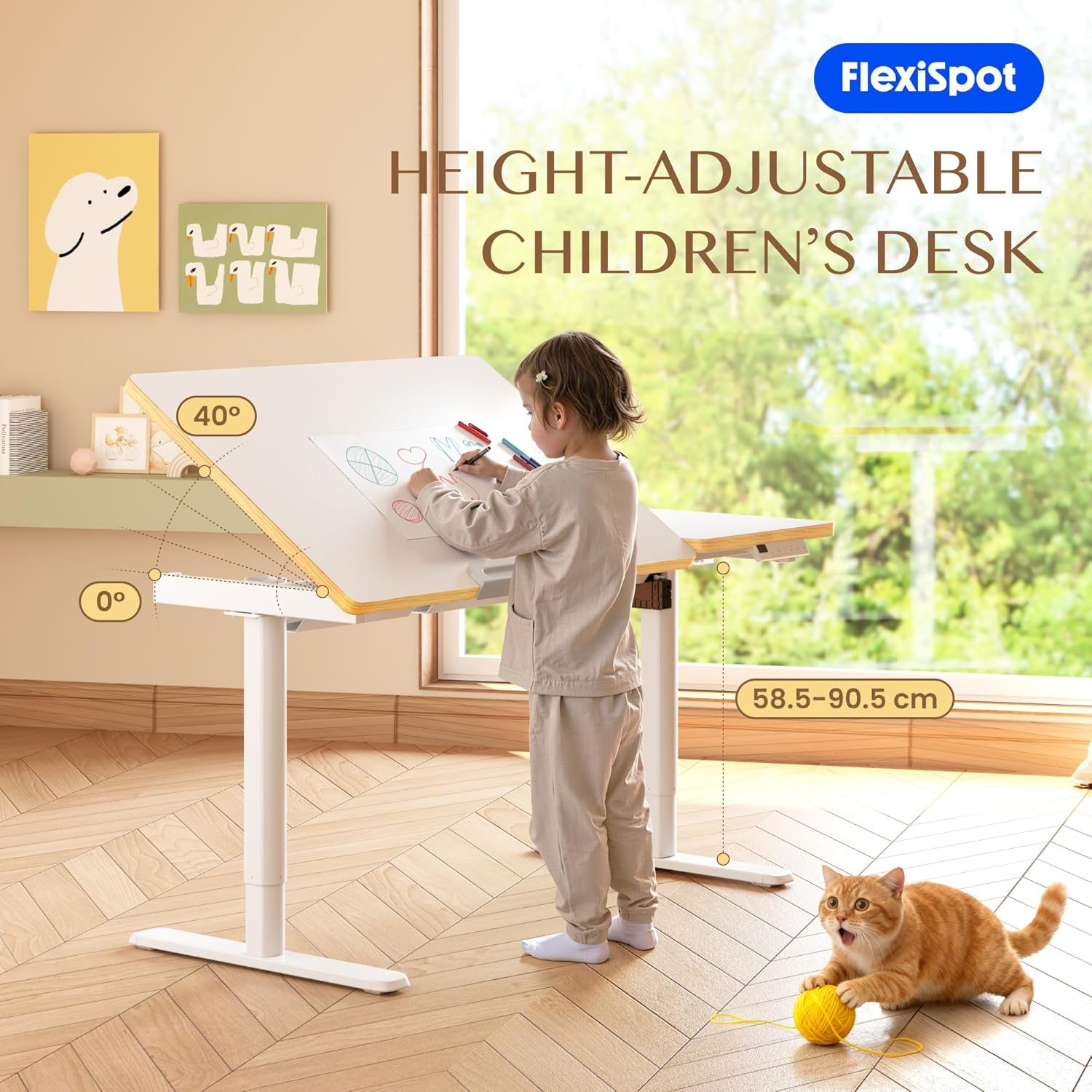 FLEXISPOT Kinderschreibtisch, elektrisch höhenverstellbarer Schreibtisch mit neigbarer Tischplatte, für Kinder ab 6 Jahren, mit LED-Höhenanzeige, 3 Speicherplätzen, Kindersicherung, 110 x 52 cm – Bild 3