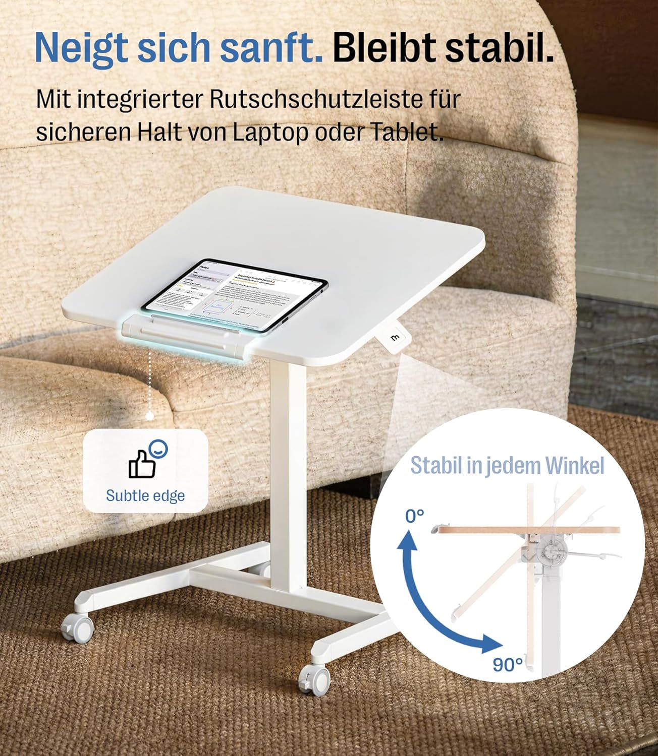 MAIDeSITe Fit Pro Stehpult, höhenverstellbar 76-110 cm, mobiler Schreibtisch mit Rollen, pneumatischer Laptoptisch mit klappbarer Tischplatte, Beistelltisch für das Home Office – Bild 4