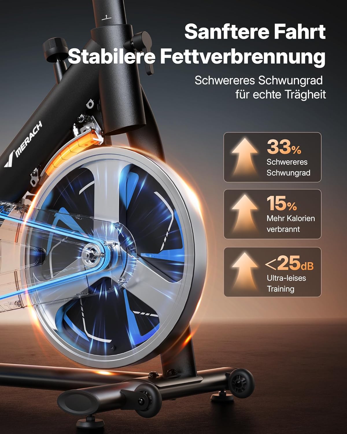 MERACH PRO Heimtrainer Fahrrad mit 8KG High-Inertia Schwungrad für Optimierte Laufruhe, Leises Magnetbremssystem, Verstärkter H-Rahmen, Stoßdämpfender Luftkissensattel, Eigene App, Bis 150KG – Bild 3