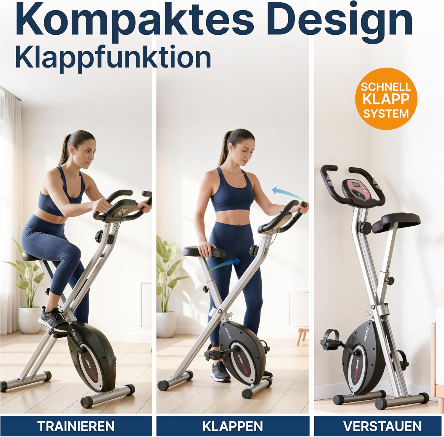 Ultrasport Klapp-Heimtrainer, Hometrainer, Fahrrad, extra leise bis 130 kg mit Komfortsattel, Ergometer, Heimtrainer, Fitnessbike, Indoorbike, Trimmrad – Bild 8