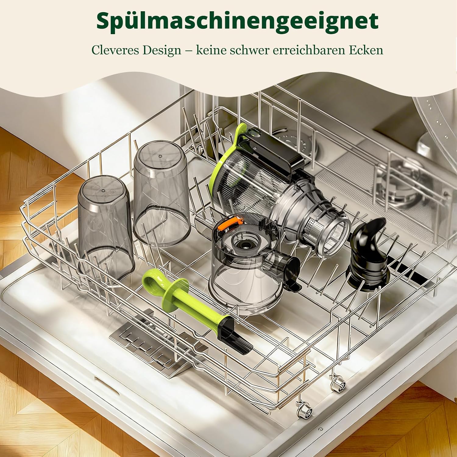LINKChef Slow Juicer Elektrischer Entsafter | 200 W Kaltentsafter für ganze Früchte und Gemüse | 115 mm große Öffnung | BPA-freier Entsafter mit Blitzreinigung und einfacher Montage | Enthält Saftrezepte | Grün – Bild 11