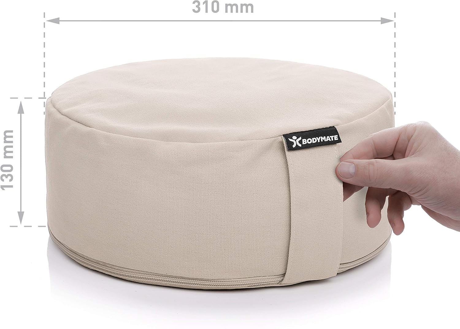 BODYMATE rundes Yogakissen 31cm Durchmesser 13cm hoch mit Buchweizenfellfüllung – maschinenwaschbarer Bezug aus 100% extra dicker Baumwolle – Meditationskissen – Sitzkissen – Bild 3