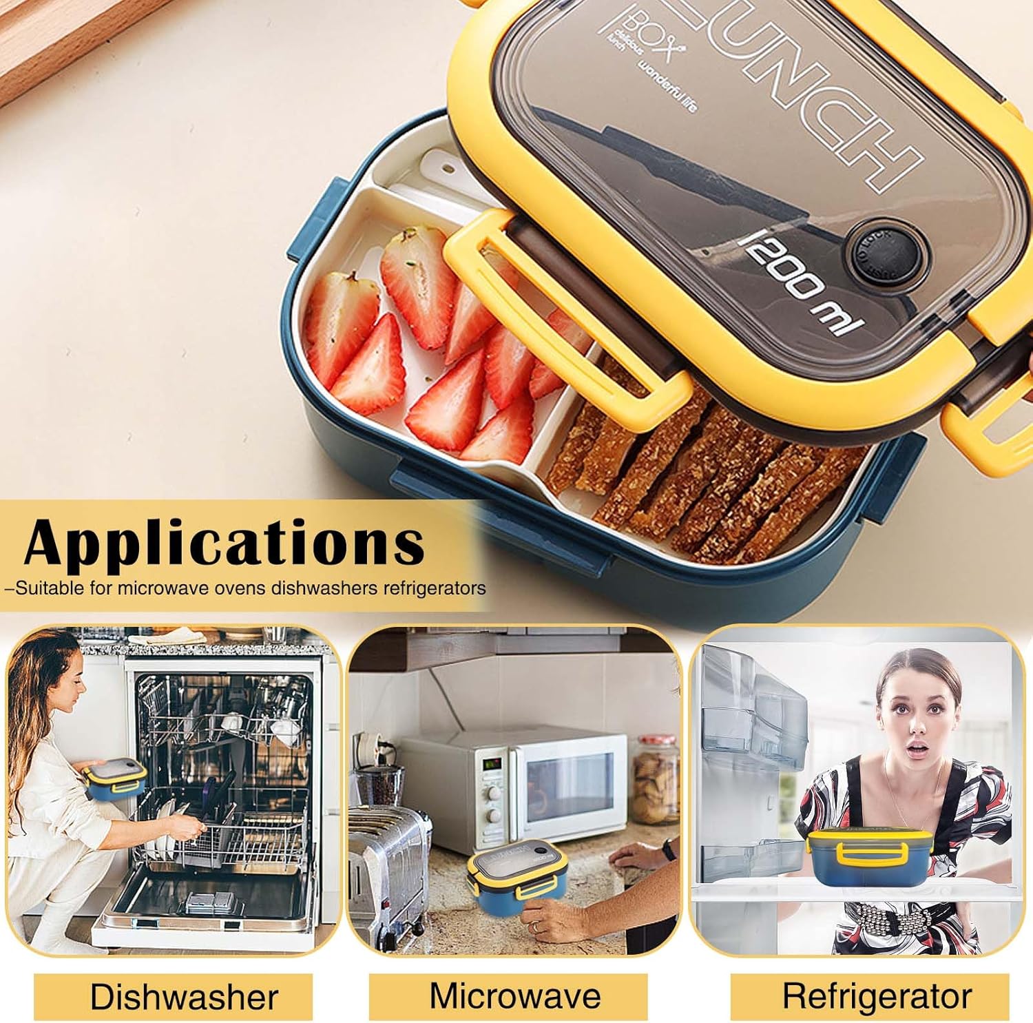 Bento-Brotdose mit Fächern, 2-lagige Lunchbox, Lunchbox, auslaufsicher, für Erwachsene, Salatbox, To-Go-Lunchbox, Snackbox, Frühstücksbox, Büro-Bento-Lunchbox (blau) – Bild 7