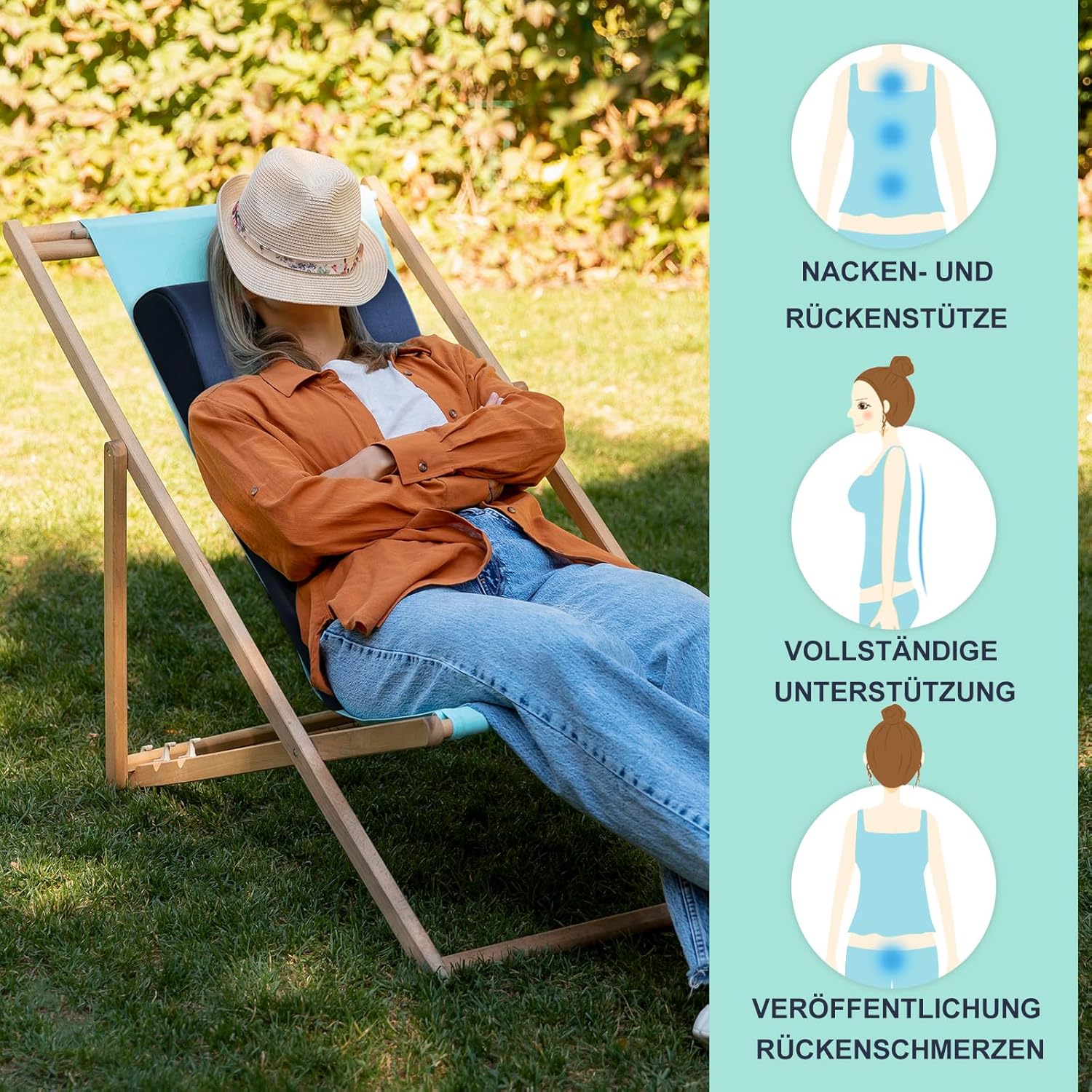 GOFORIT Ergonomisches Rückenkissen für Liege- und Schaukelstuhl – 68 cm, extra hoch, weiches 2-in-1-Nacken- und Lendenkissen, rutschfester, waschbarer Bezug, für Sofa und Bürostuhl – Bild 2