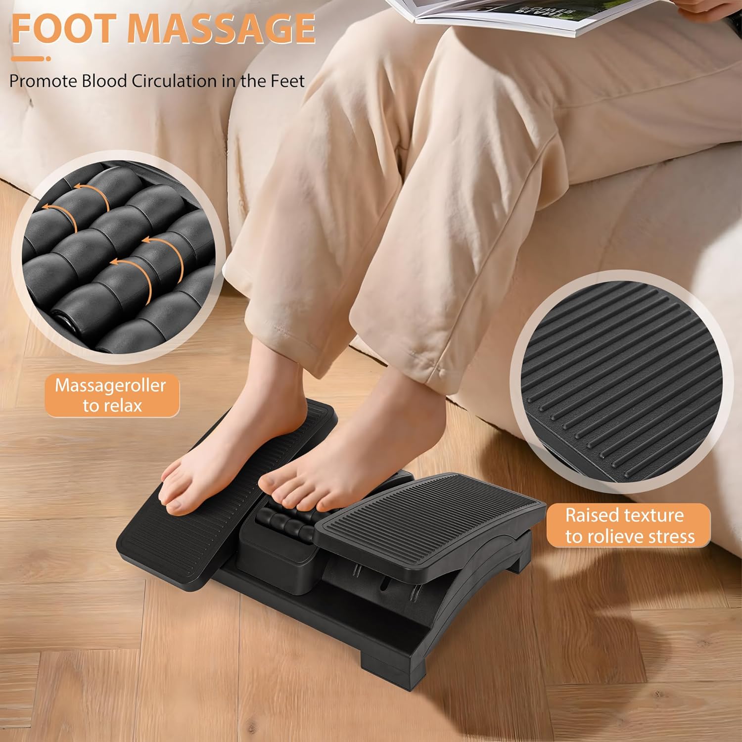 AKOZLIN Fußstütze Schreibtisch, 20° neigverstellbar,Schwarz | mit Massage, 2 separate Fußauflagen, zentrale Massagerolle, rutschfest, 20° neigverstellbar – Bild 3