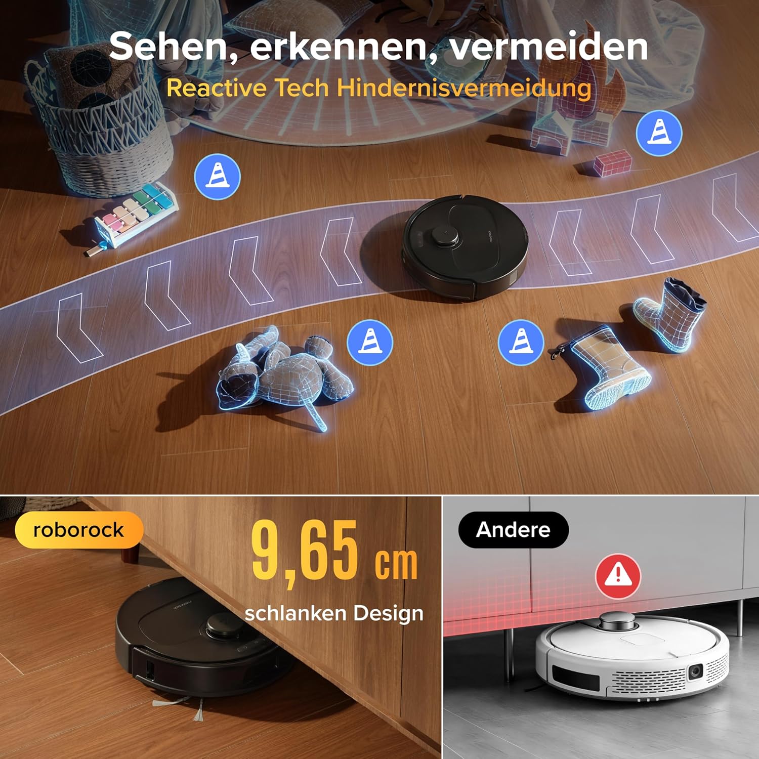 roborock Qrevo S Pro Set Roboterstaubsauger mit Wischfunktion, verbessert von QV 35A, 18.500 Pa Saugleistung, 75°C Heißwasser-Moppreinigung, Anti-Tangle-System, Hindernisvermeidung, All-in-One-Dock – Bild 6