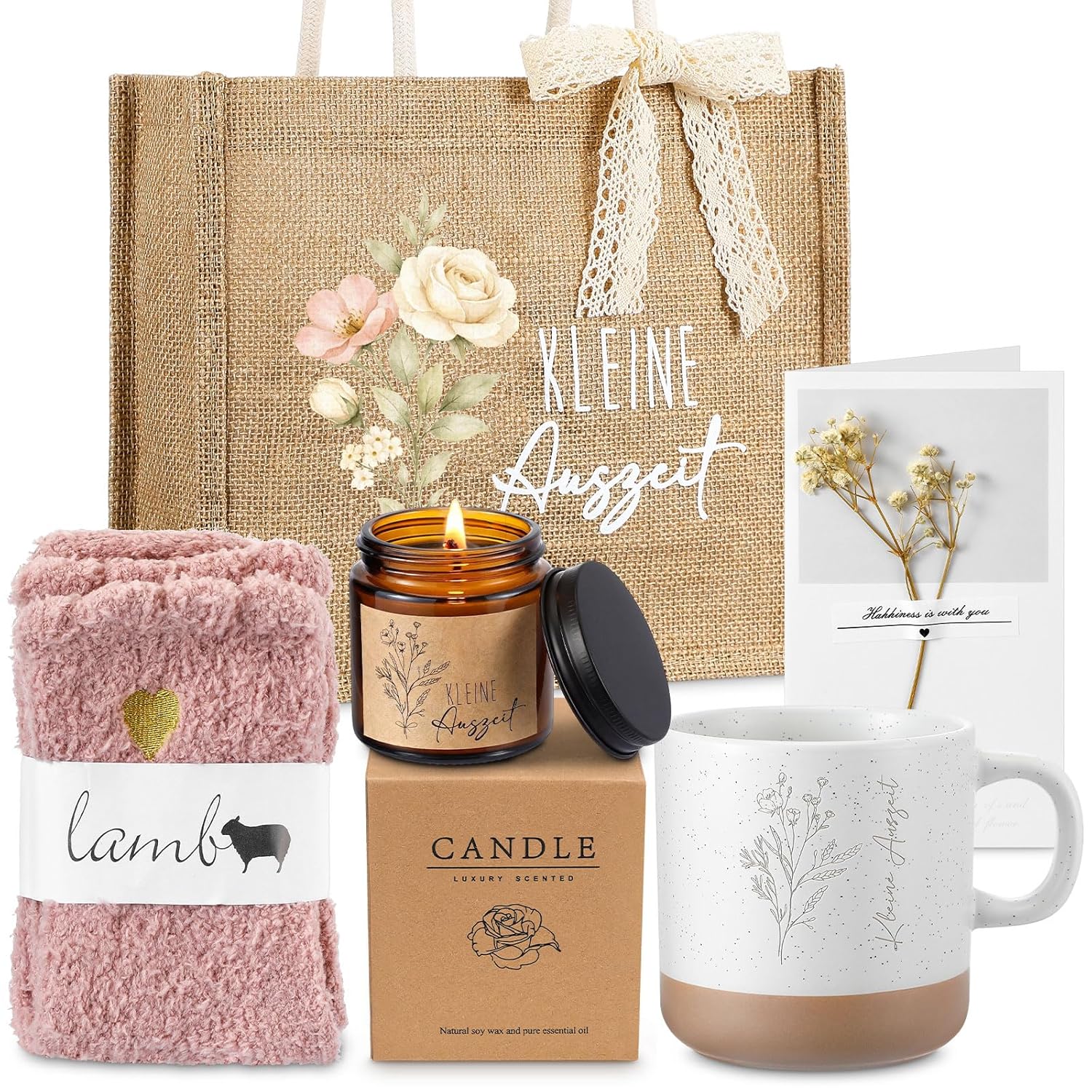 BBTO Kleiner Auszeit-Geschenkkorb, Wellness-Geschenkset für Frauen, Entspannungsrituale, Geschenkset für Sie, Muttertag, 18, 40, 50, 60, 70. Geburtstag, Geschenk für beste Freundin, Tante, Schwester, Mama, Oma