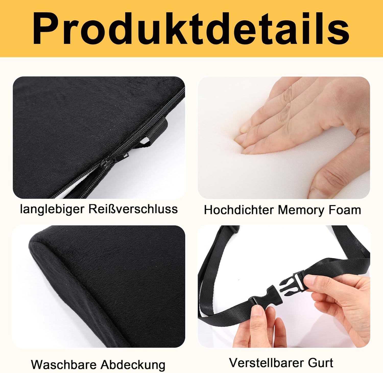 Rückenstützkissen Autositz für Fahrer, ergonomisches Lendenkissen mit verstellbaren Trägern, Autositz-Rückenlehne gegen Rückenschmerzen, abnehmbarer Bezug für Auto, Bürostuhl, Gaming-Stuhl – Bild 3