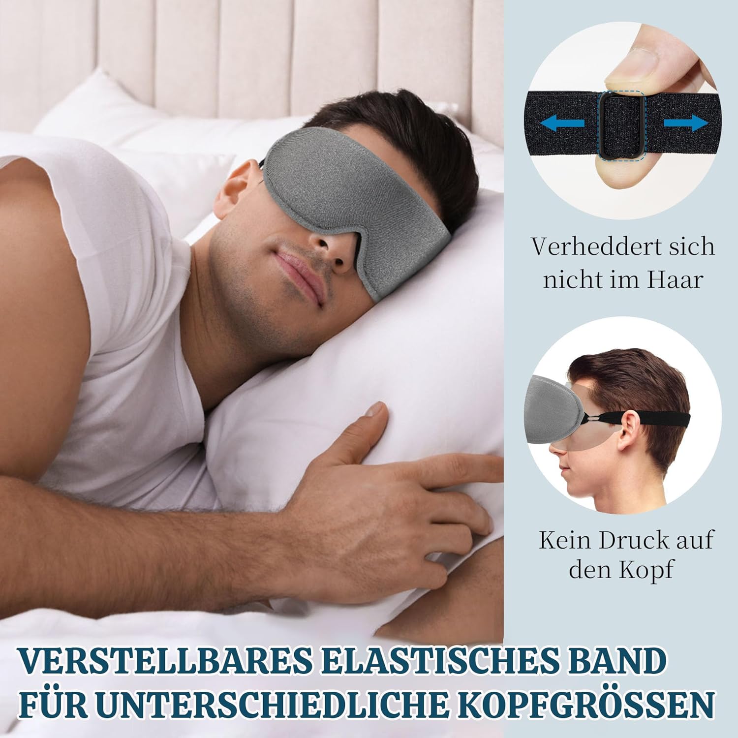 Schlafmaske für Männer und Frauen, 99 % lichtblockierende Schlafmaske, 3D-Augenhöhlen und verstellbares Gummiband mit Memory-Schaum für Reisen, Schlafzimmer – Bild 3
