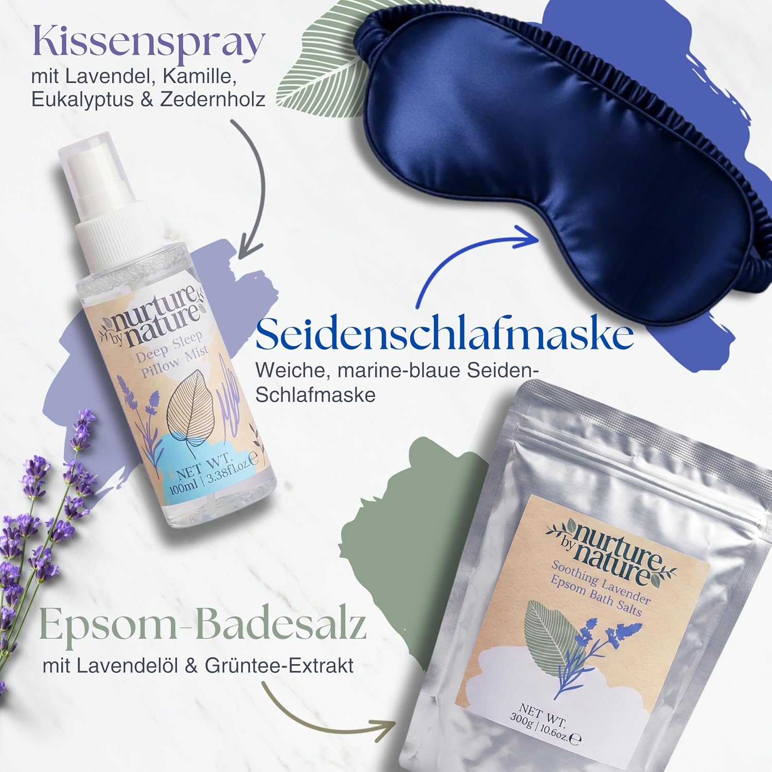 Nurture by Nature Wellness-Geschenkset für Frauen – 6-teiliges Bade- und Beauty-Set mit Körperbutter, Duschöl, Kissenspray, Badesalz und Schlafmaske – ideal für Weihnachten, Muttertag und Geburtstage – Bild 5