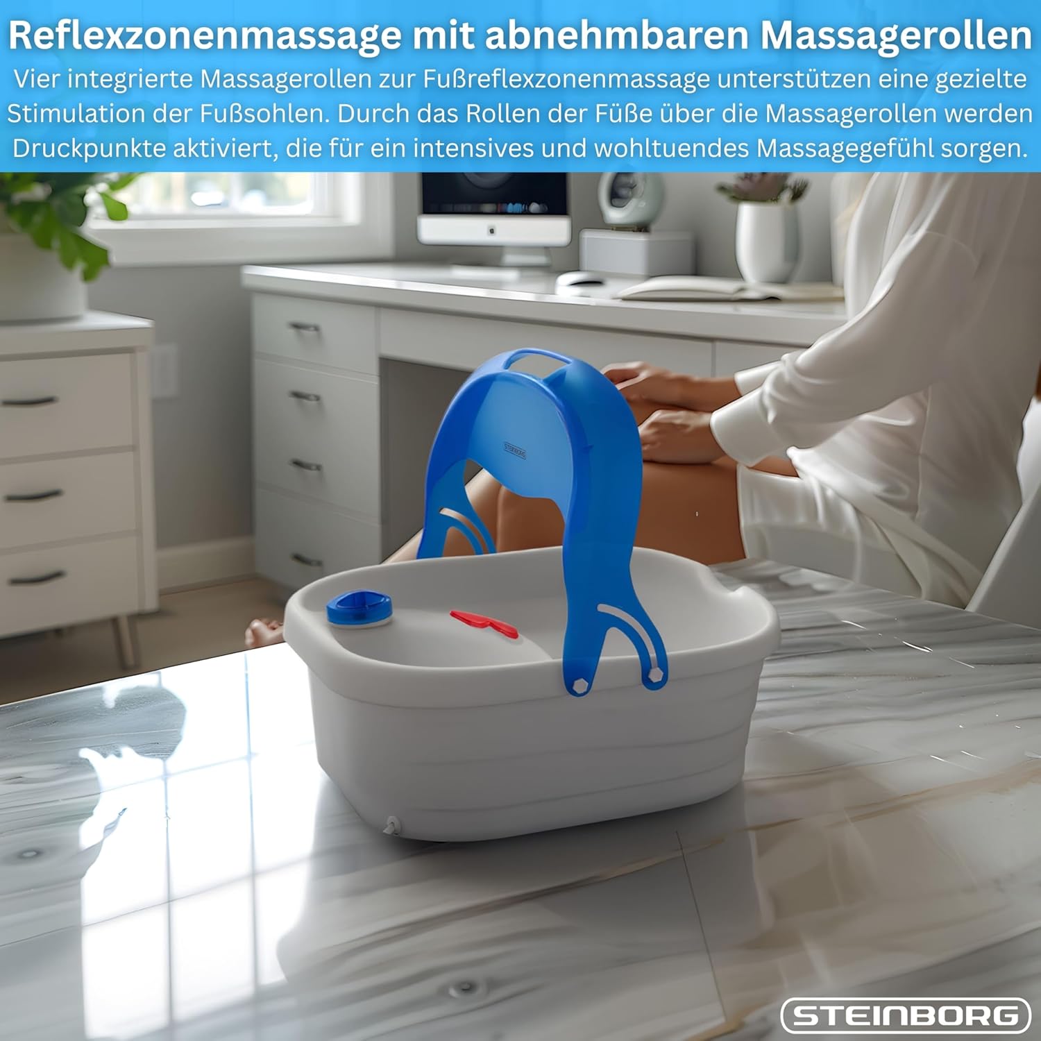 Steinborg Fußsprudelbad mit Massage & Infrarotwärme – Fußmassagegerät Elektrisches Fußbad mit Vibration & Sprudelmassage, 4 Massagerollen & Reflexzonenmassage, 3 Ebenen, Spritzschutz – Wellness Spa – Bild 4